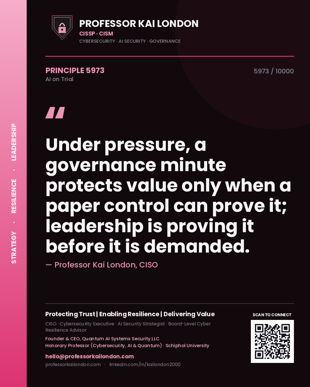 Professor Kai London principle 5973: Under pressure, a governance minute protects value only when a paper control can prove it; leadership is proving it before it is demanded.