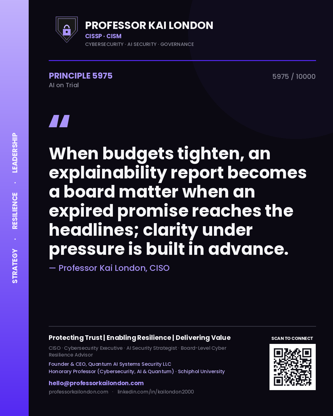 Professor Kai London principle 5975: When budgets tighten, an explainability report becomes a board matter when an expired promise reaches the headlines; clarity under pressure is built in advance.