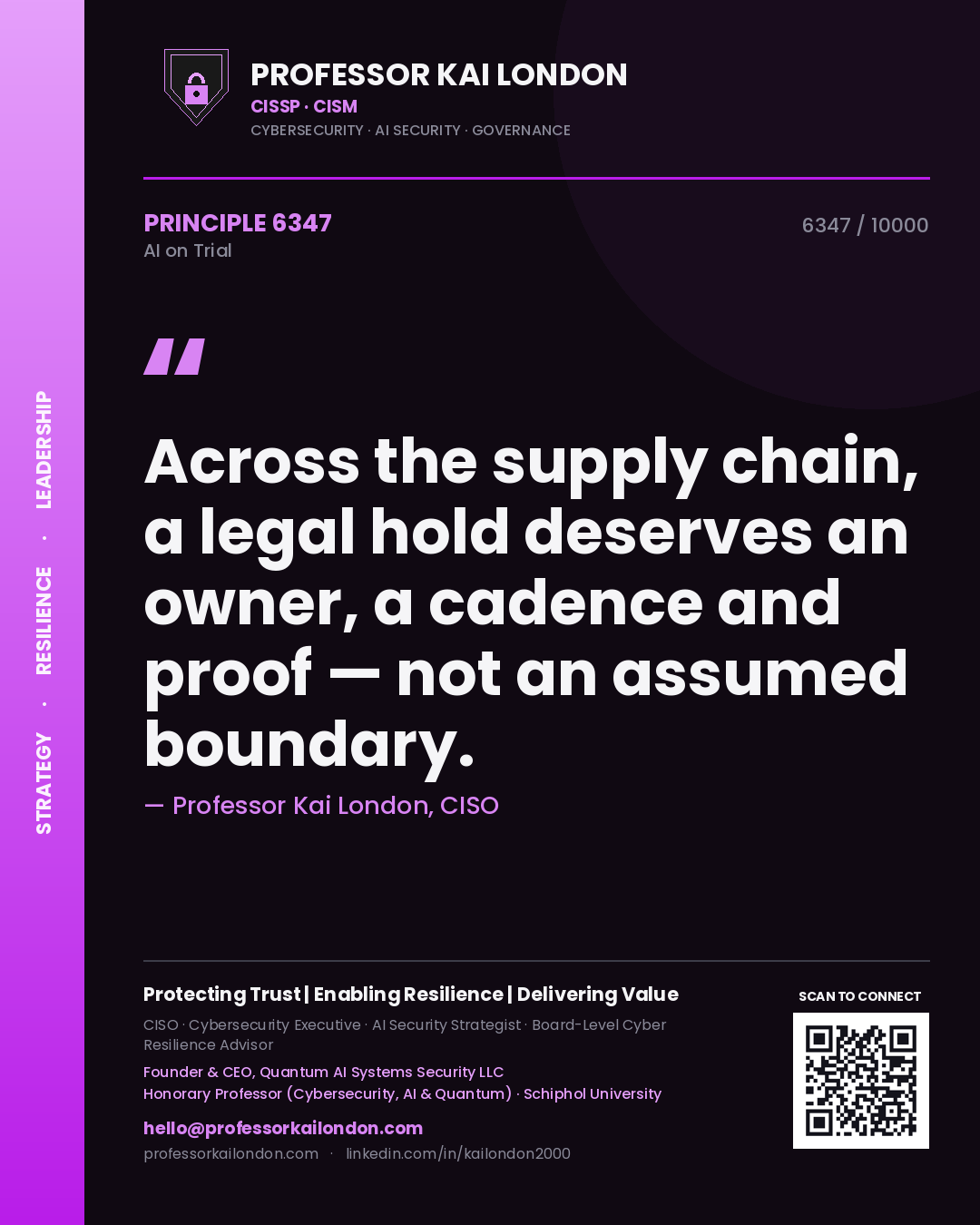 Professor Kai London principle 6347: Across the supply chain, a legal hold deserves an owner, a cadence and proof — not an assumed boundary.