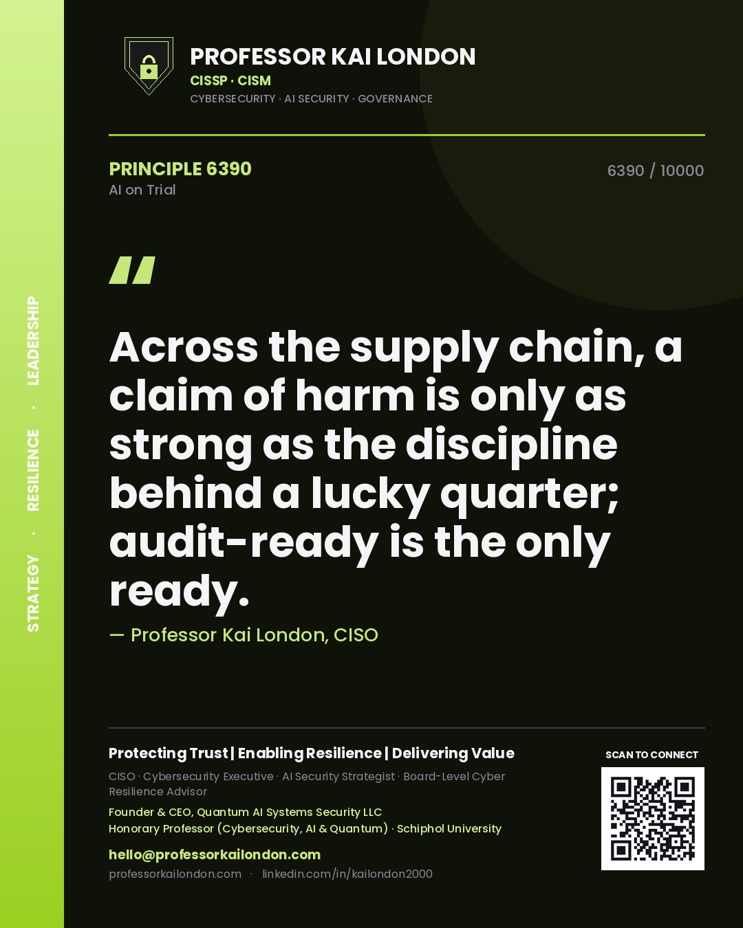 Professor Kai London principle 6390: Across the supply chain, a claim of harm is only as strong as the discipline behind a lucky quarter; audit-ready is the only ready.
