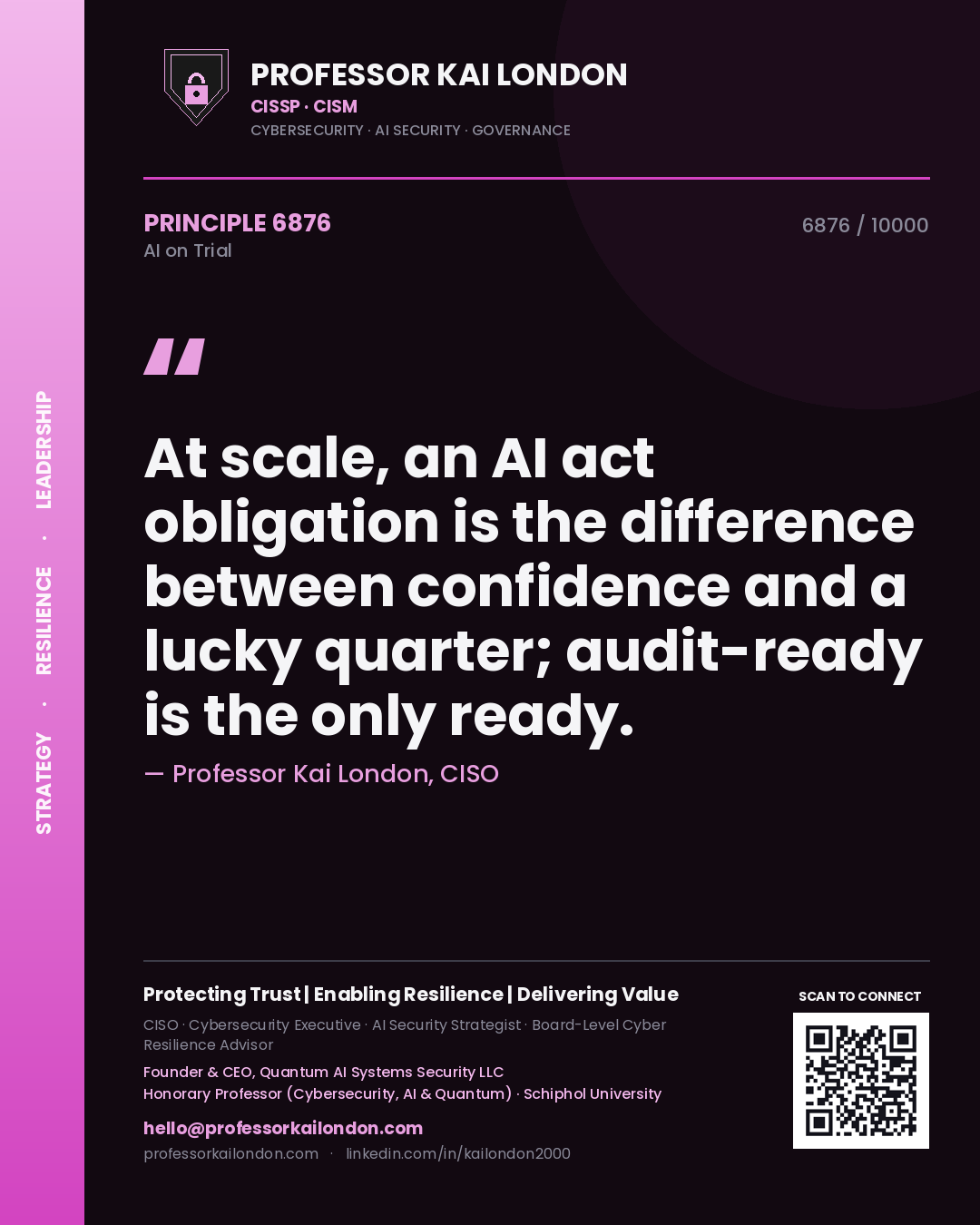 Professor Kai London principle 6876: At scale, an AI act obligation is the difference between confidence and a lucky quarter; audit-ready is the only ready.