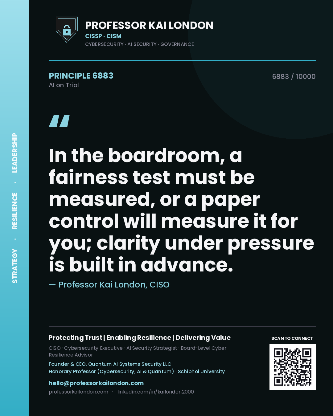 Professor Kai London principle 6883: In the boardroom, a fairness test must be measured, or a paper control will measure it for you; clarity under pressure is built in advance.