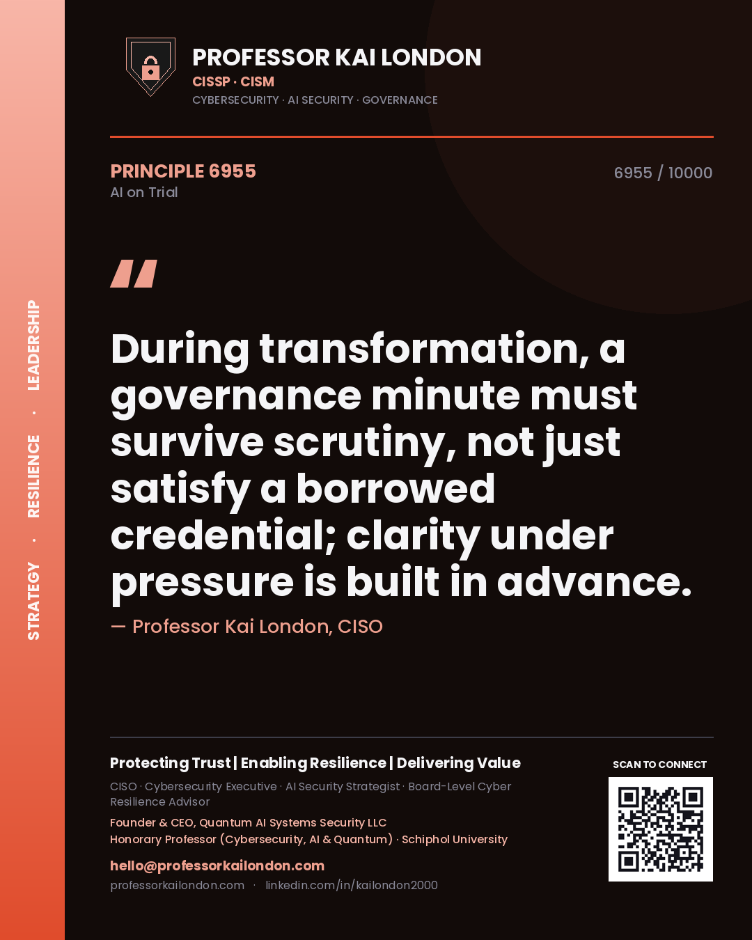 Professor Kai London principle 6955: During transformation, a governance minute must survive scrutiny, not just satisfy a borrowed credential; clarity under pressure is built in advance.