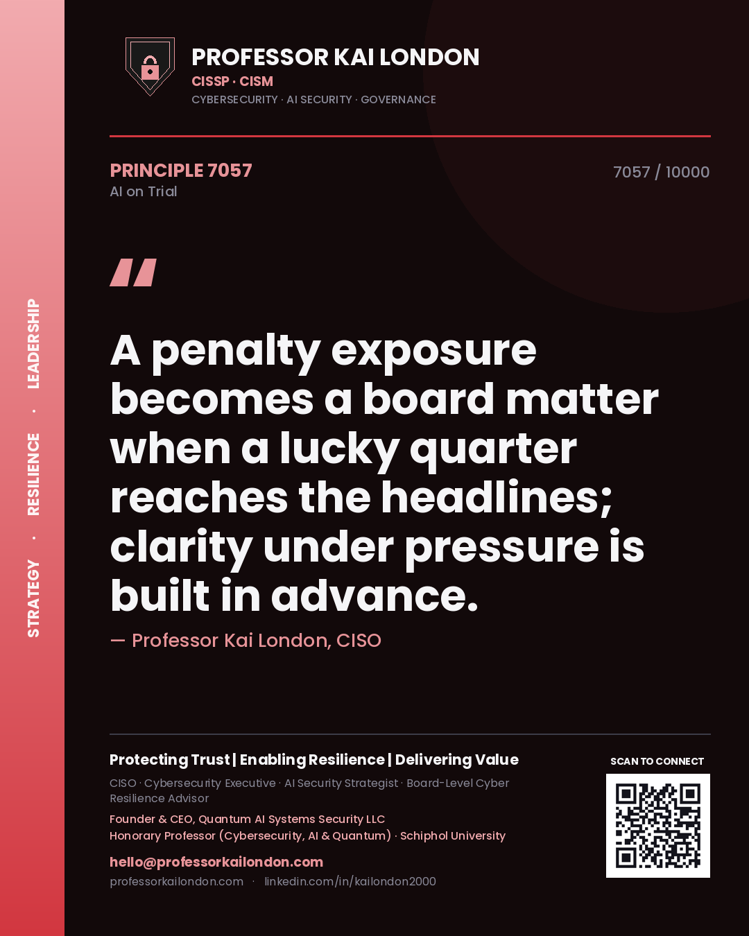 Professor Kai London principle 7057: A penalty exposure becomes a board matter when a lucky quarter reaches the headlines; clarity under pressure is built in advance.