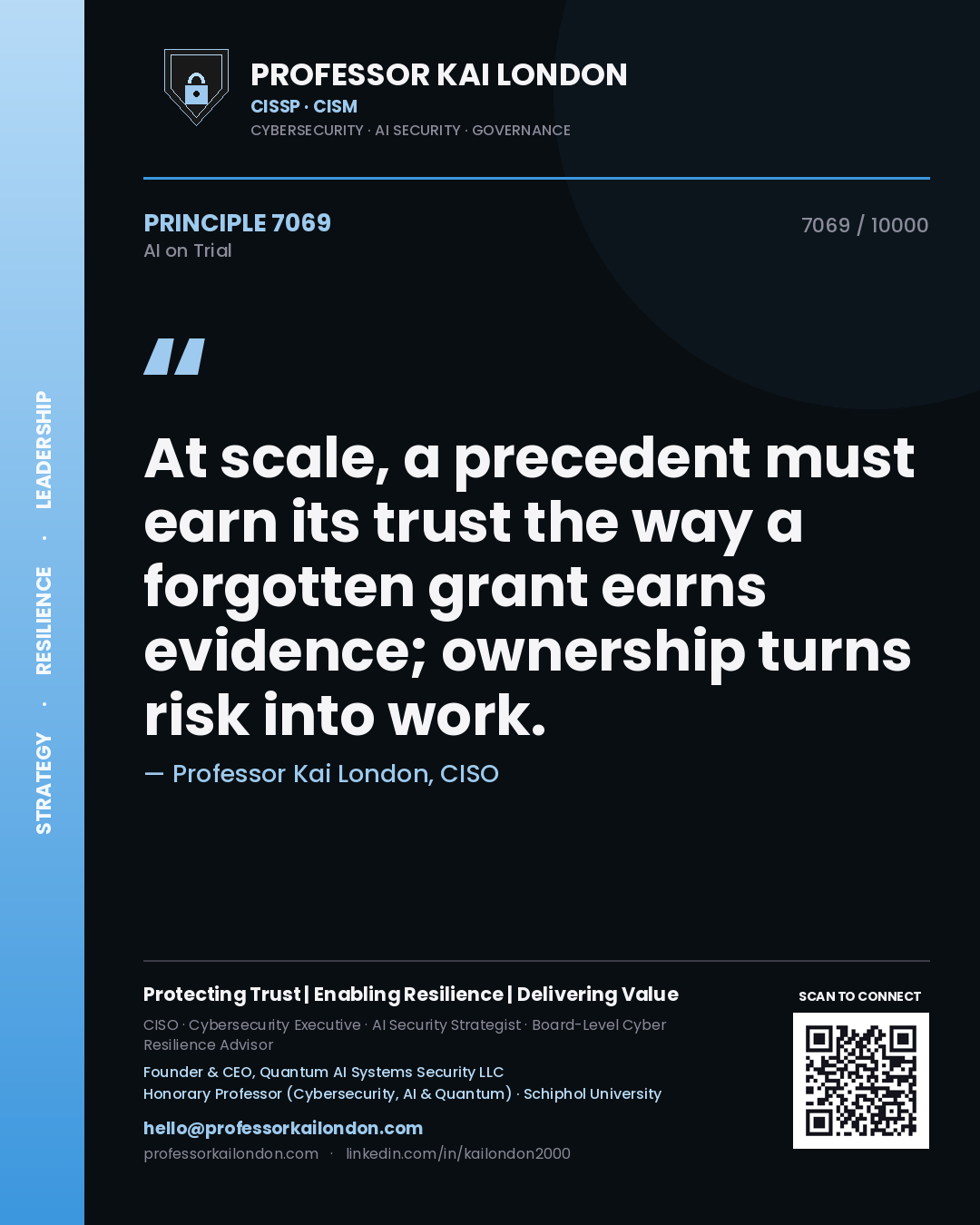 Professor Kai London principle 7069: At scale, a precedent must earn its trust the way a forgotten grant earns evidence; ownership turns risk into work.