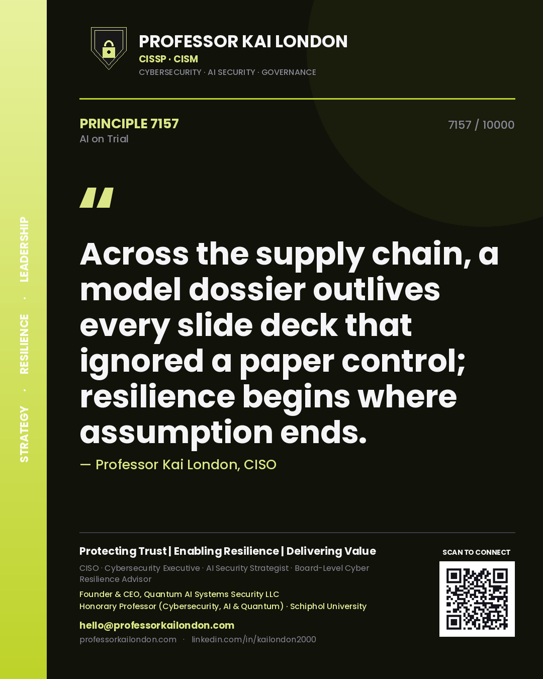 Professor Kai London principle 7157: Across the supply chain, a model dossier outlives every slide deck that ignored a paper control; resilience begins where assumption ends.