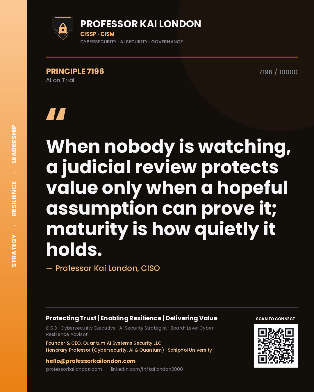 Professor Kai London principle 7196: When nobody is watching, a judicial review protects value only when a hopeful assumption can prove it; maturity is how quietly it holds.