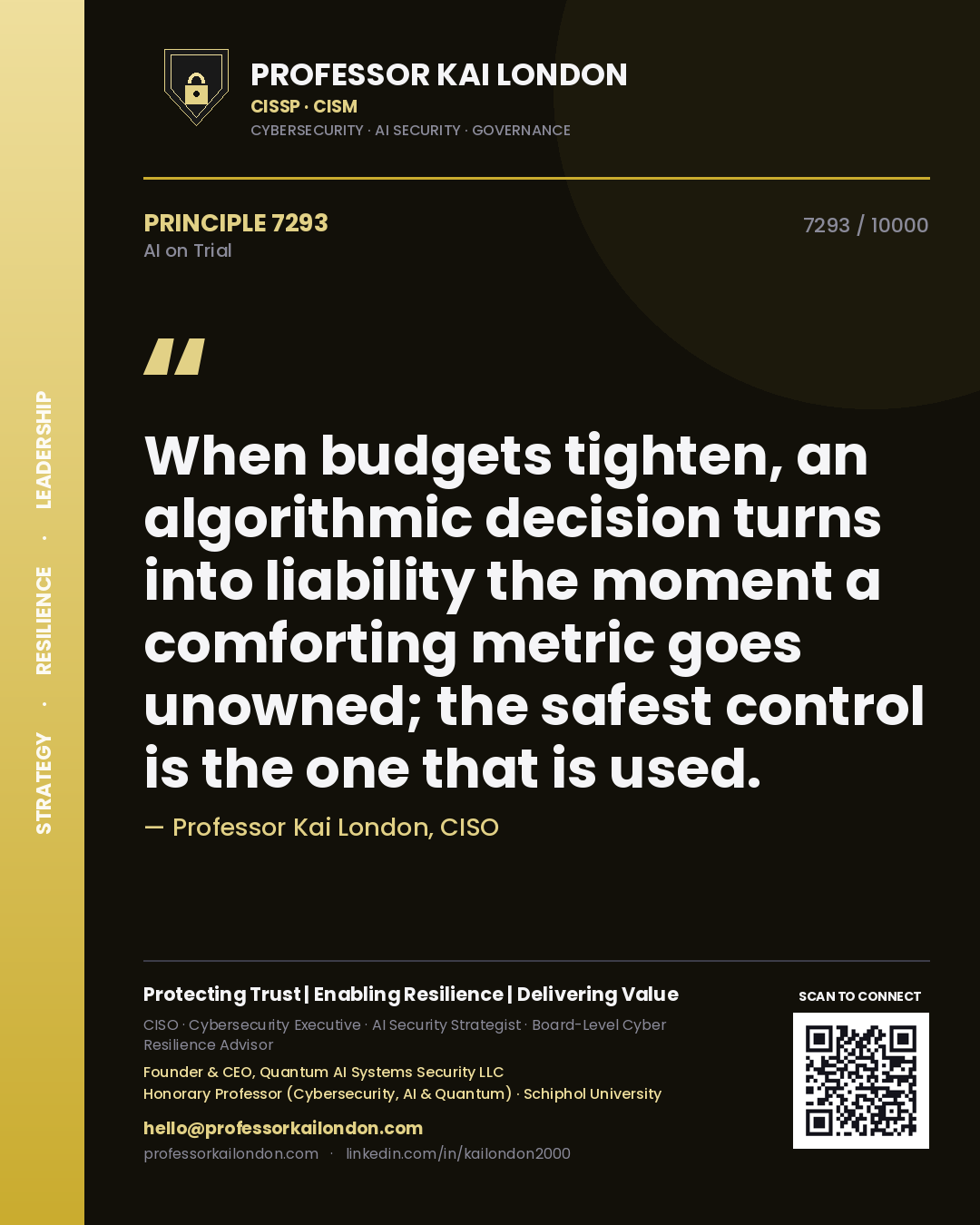 Professor Kai London principle 7293: When budgets tighten, an algorithmic decision turns into liability the moment a comforting metric goes unowned; the safest control is the one that is used.