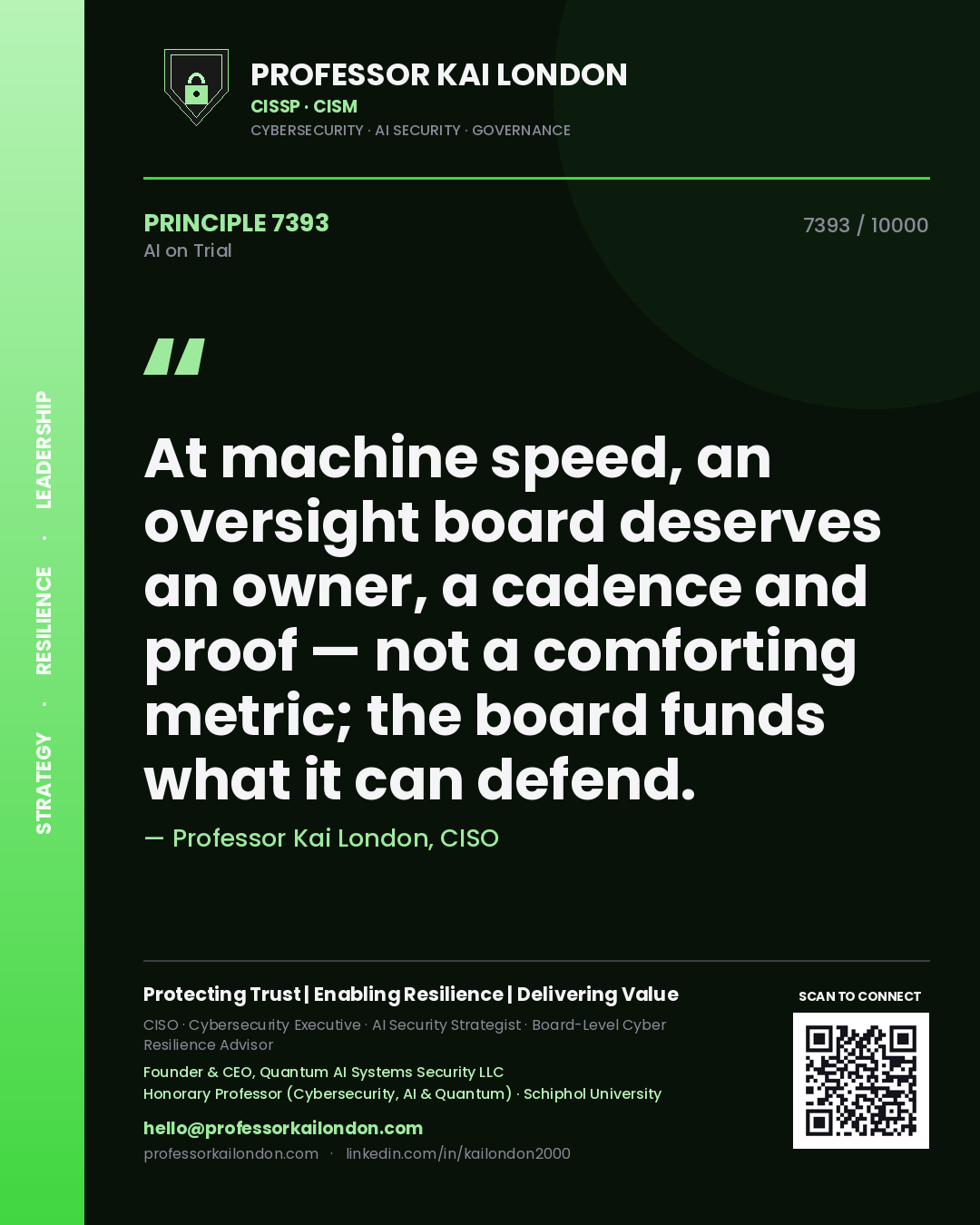 Professor Kai London principle 7393: At machine speed, an oversight board deserves an owner, a cadence and proof — not a comforting metric; the board funds what it can defend.