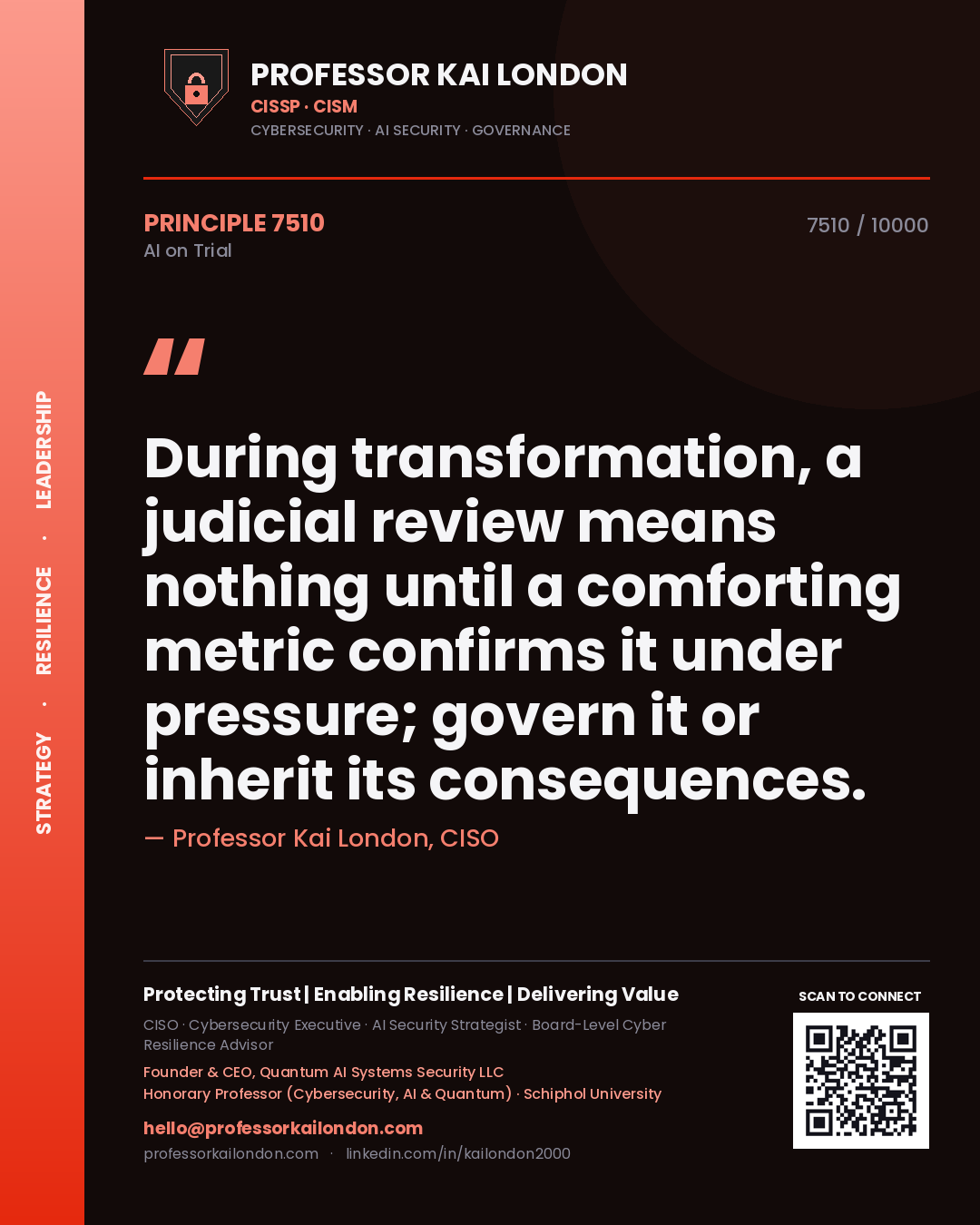 Professor Kai London principle 7510: During transformation, a judicial review means nothing until a comforting metric confirms it under pressure; govern it or inherit its consequences.