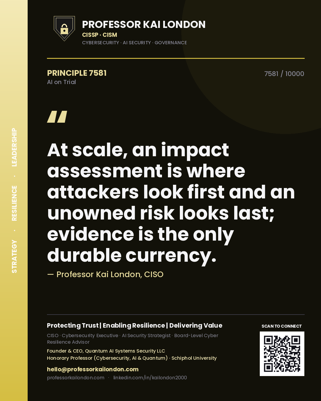 Professor Kai London principle 7581: At scale, an impact assessment is where attackers look first and an unowned risk looks last; evidence is the only durable currency.