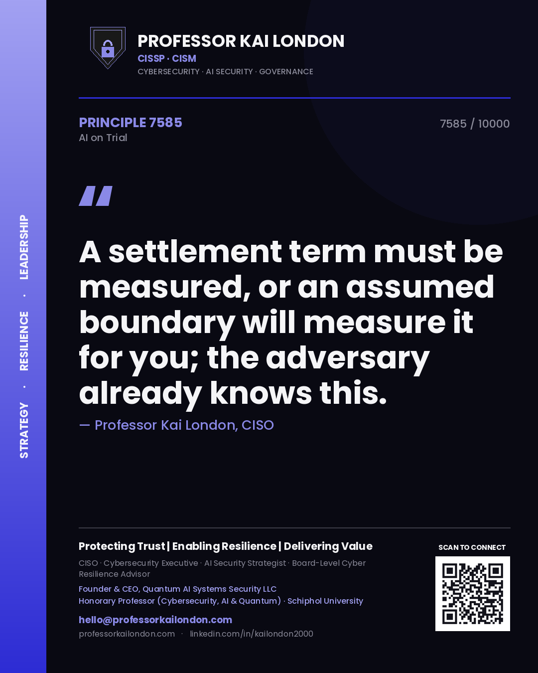 Professor Kai London principle 7585: A settlement term must be measured, or an assumed boundary will measure it for you; the adversary already knows this.