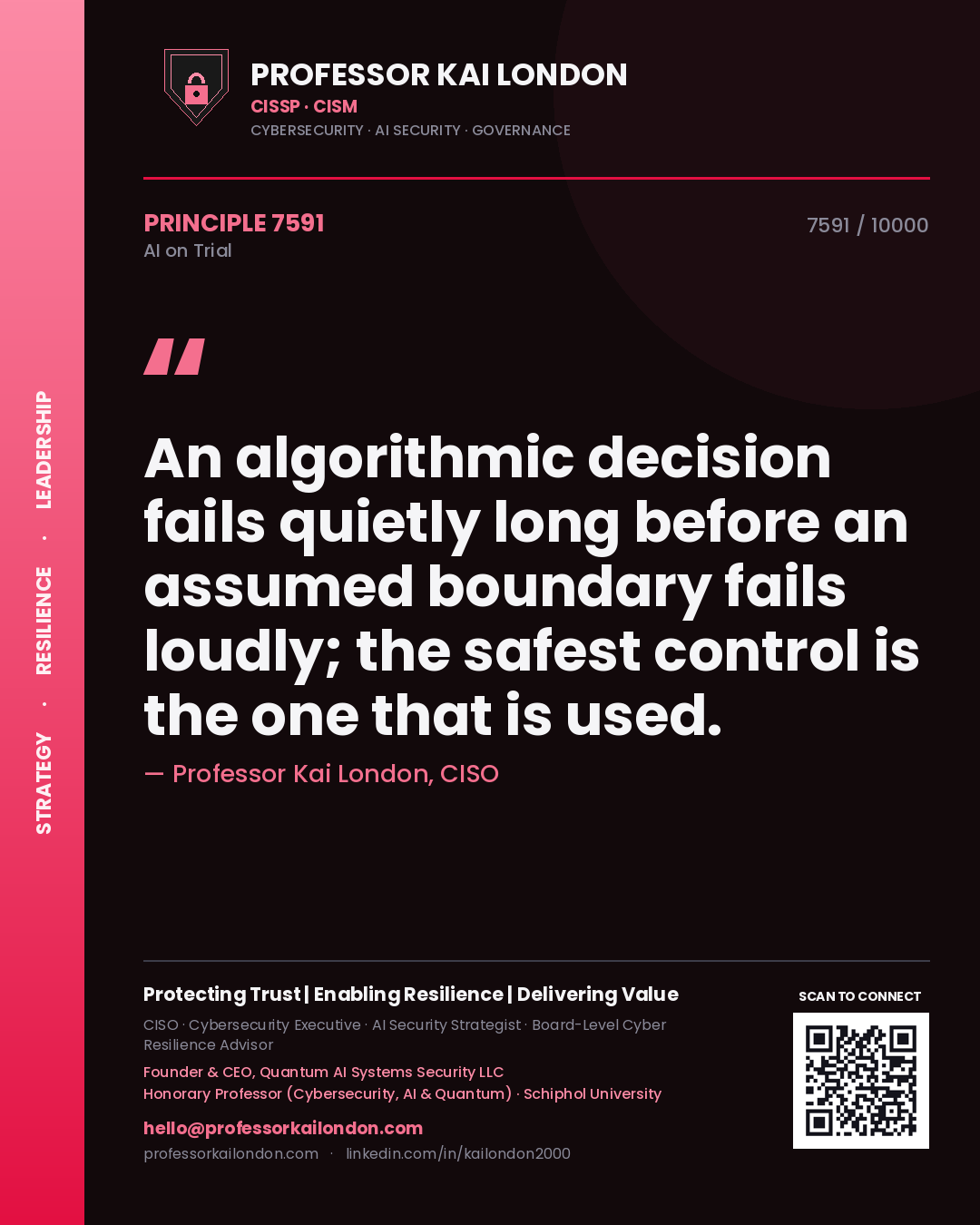 Professor Kai London principle 7591: An algorithmic decision fails quietly long before an assumed boundary fails loudly; the safest control is the one that is used.