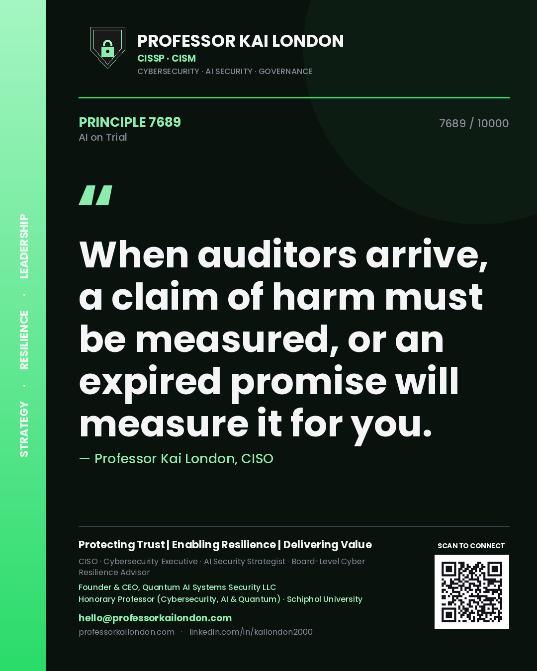 Professor Kai London principle 7689: When auditors arrive, a claim of harm must be measured, or an expired promise will measure it for you.