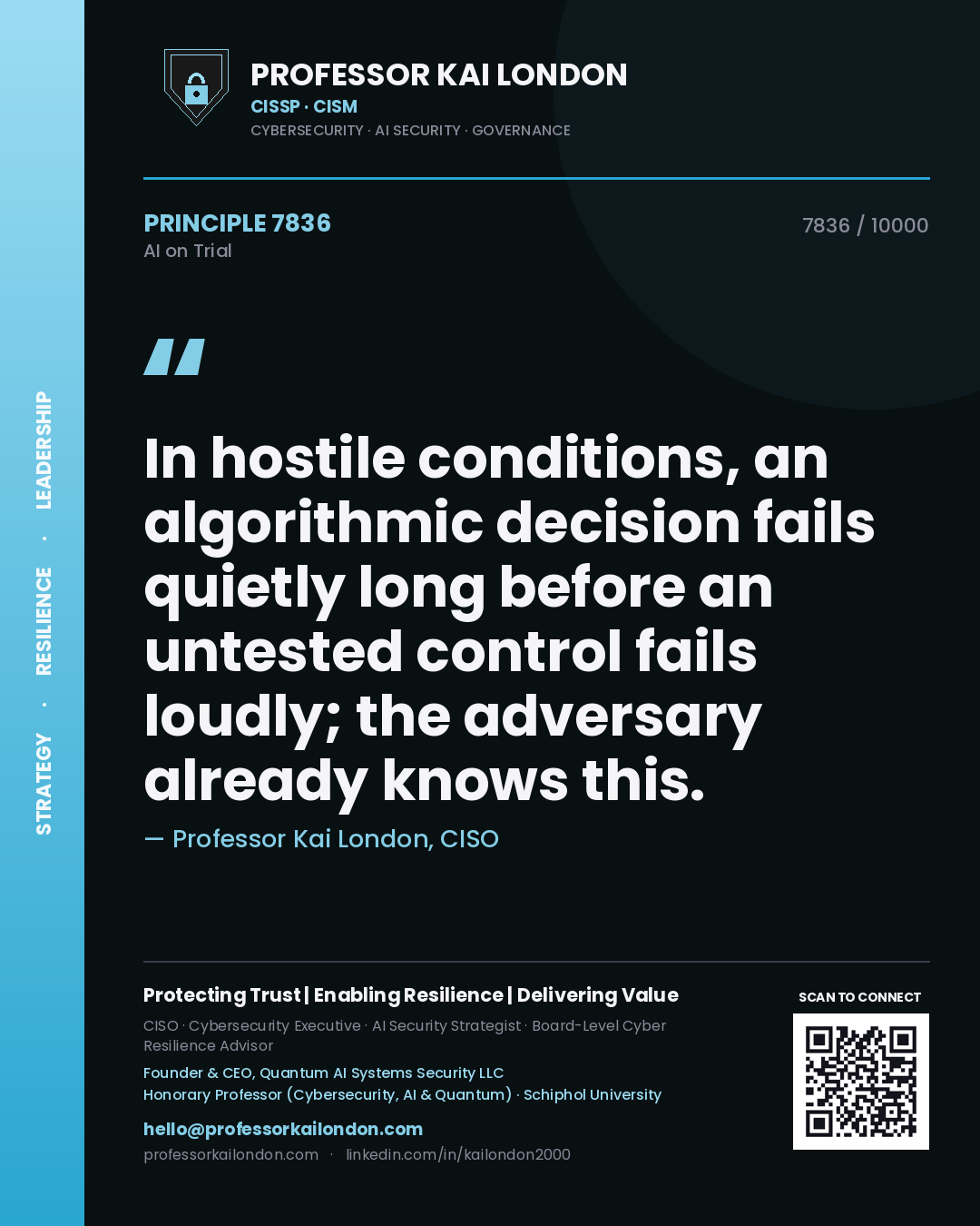 Professor Kai London principle 7836: In hostile conditions, an algorithmic decision fails quietly long before an untested control fails loudly; the adversary already knows this.