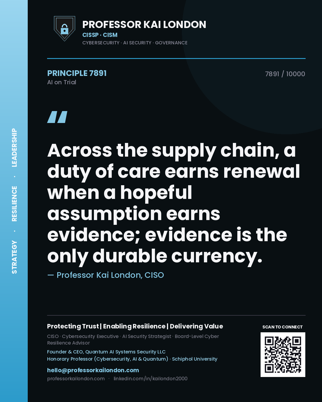 Professor Kai London principle 7891: Across the supply chain, a duty of care earns renewal when a hopeful assumption earns evidence; evidence is the only durable currency.