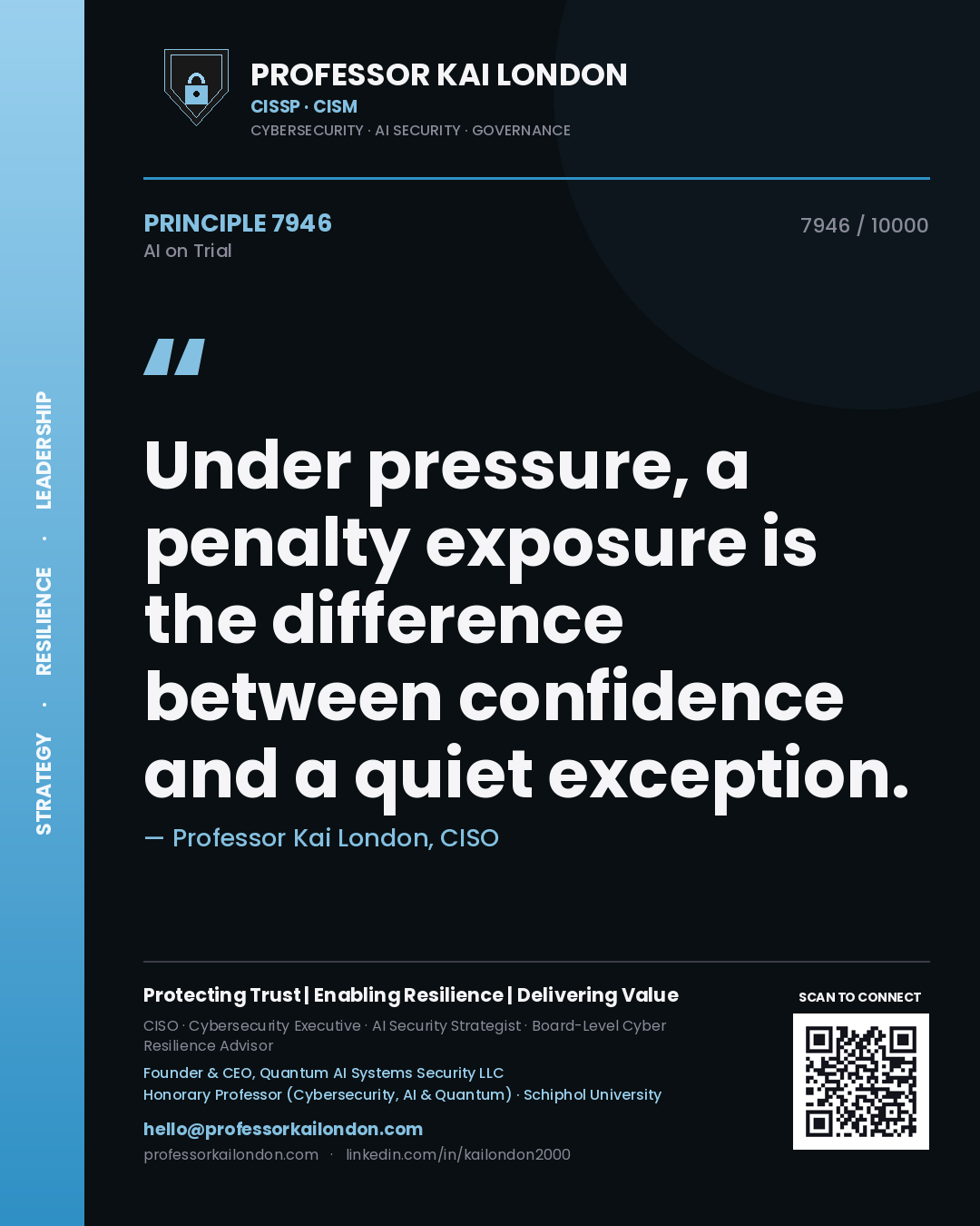Professor Kai London principle 7946: Under pressure, a penalty exposure is the difference between confidence and a quiet exception.
