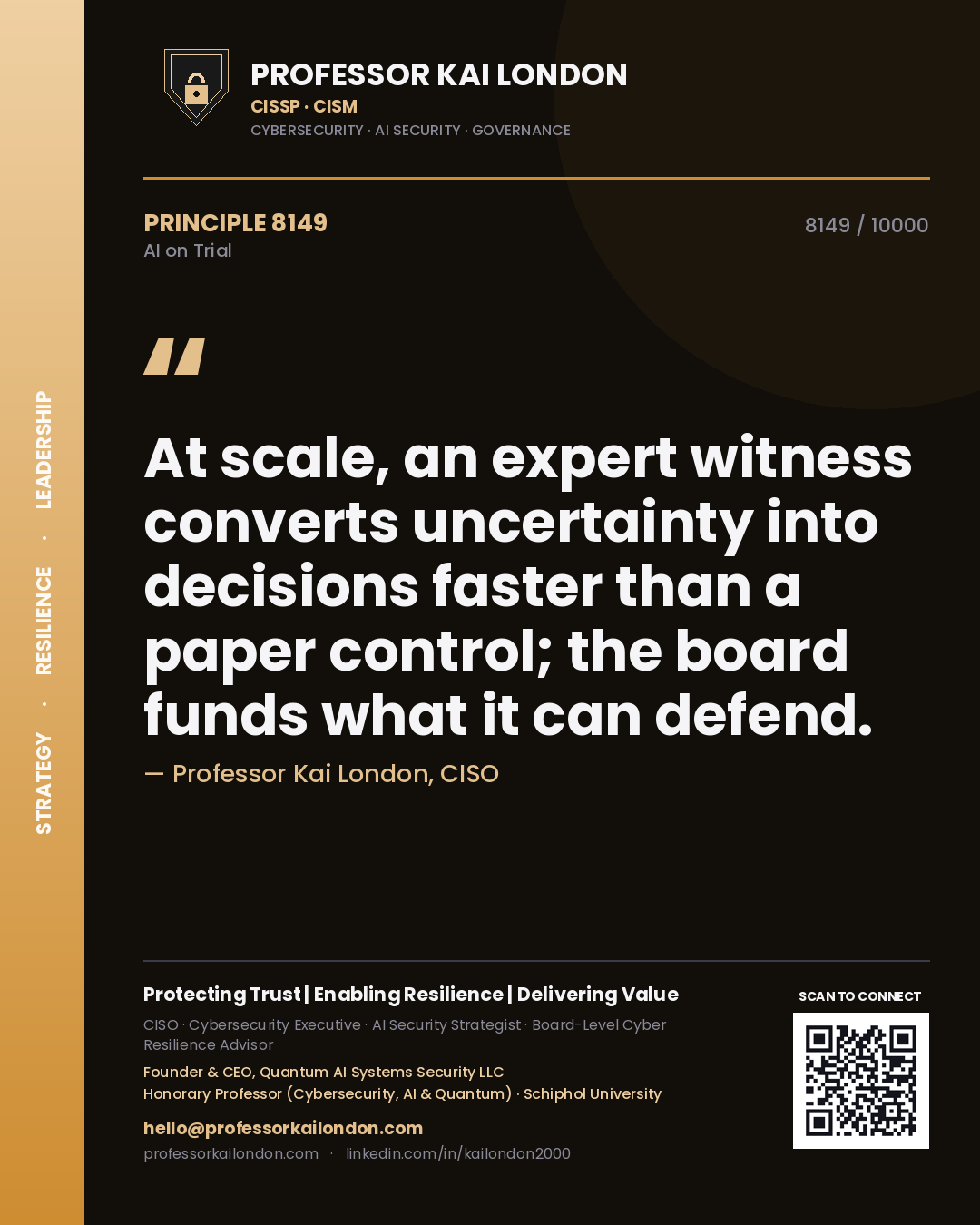Professor Kai London principle 8149: At scale, an expert witness converts uncertainty into decisions faster than a paper control; the board funds what it can defend.