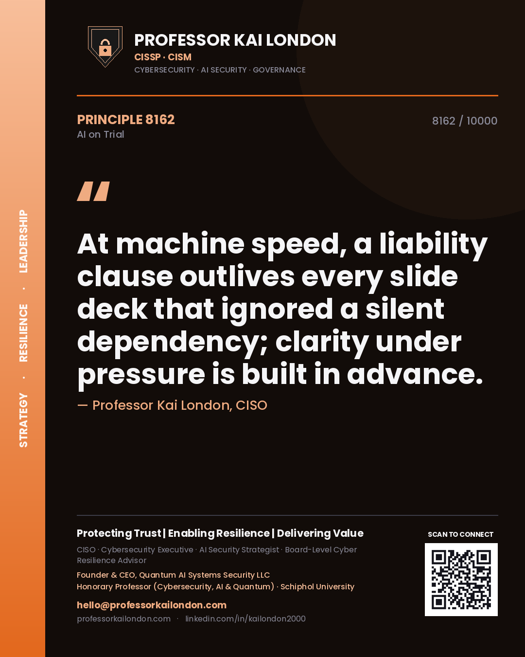 Professor Kai London principle 8162: At machine speed, a liability clause outlives every slide deck that ignored a silent dependency; clarity under pressure is built in advance.