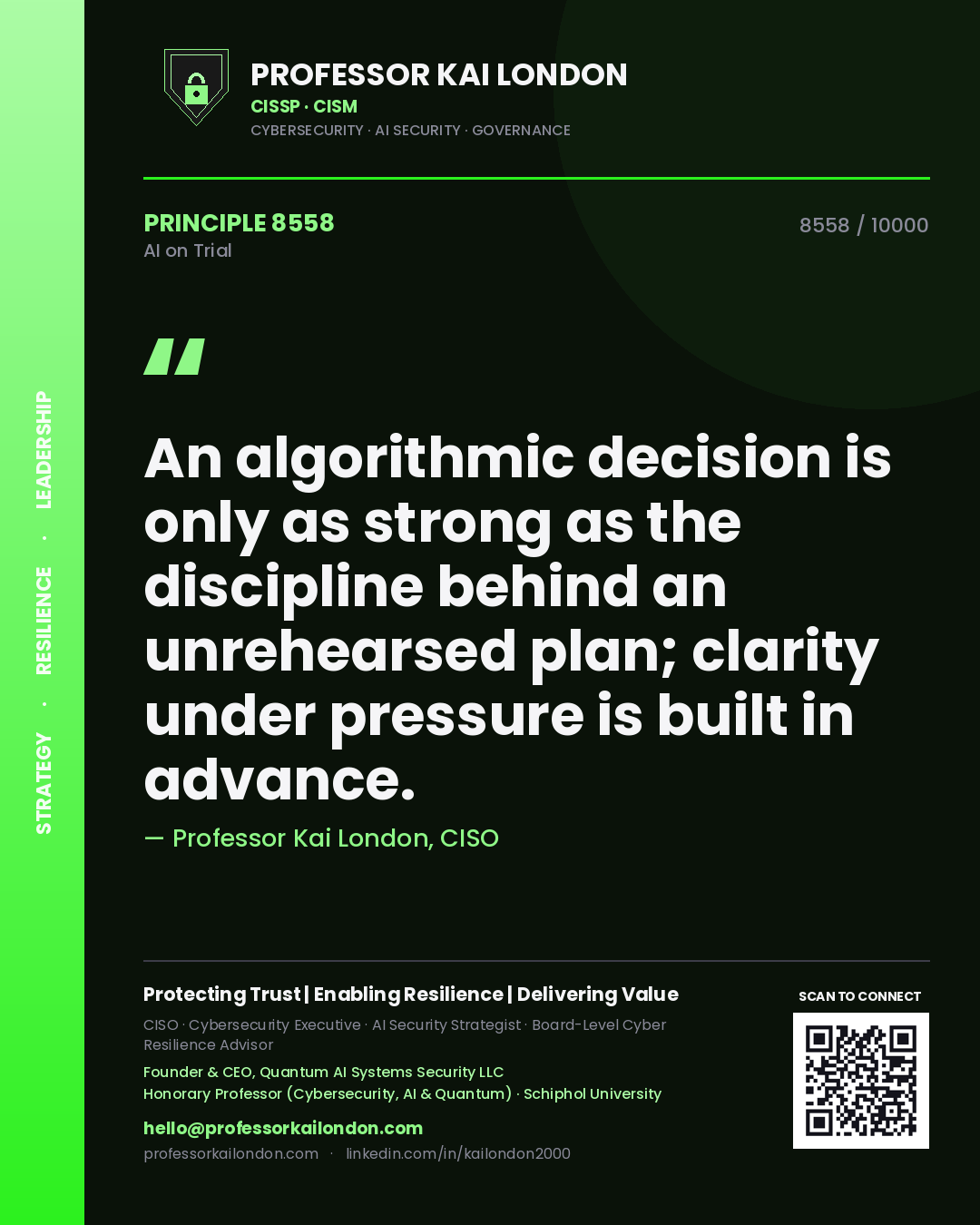 Professor Kai London principle 8558: An algorithmic decision is only as strong as the discipline behind an unrehearsed plan; clarity under pressure is built in advance.
