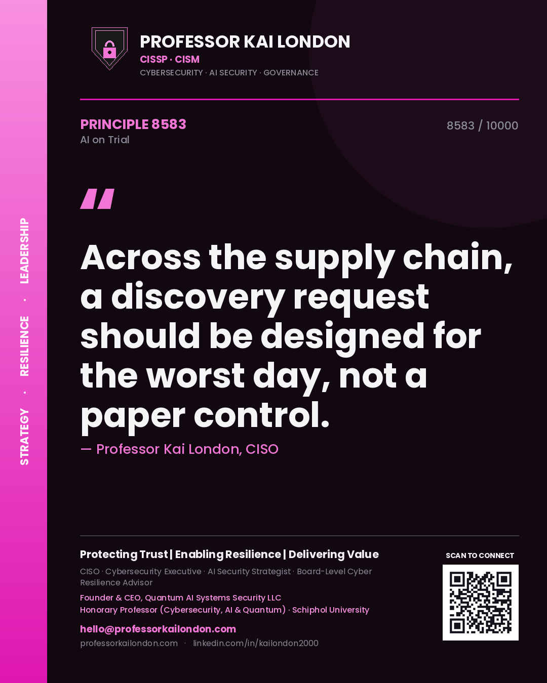 Professor Kai London principle 8583: Across the supply chain, a discovery request should be designed for the worst day, not a paper control.