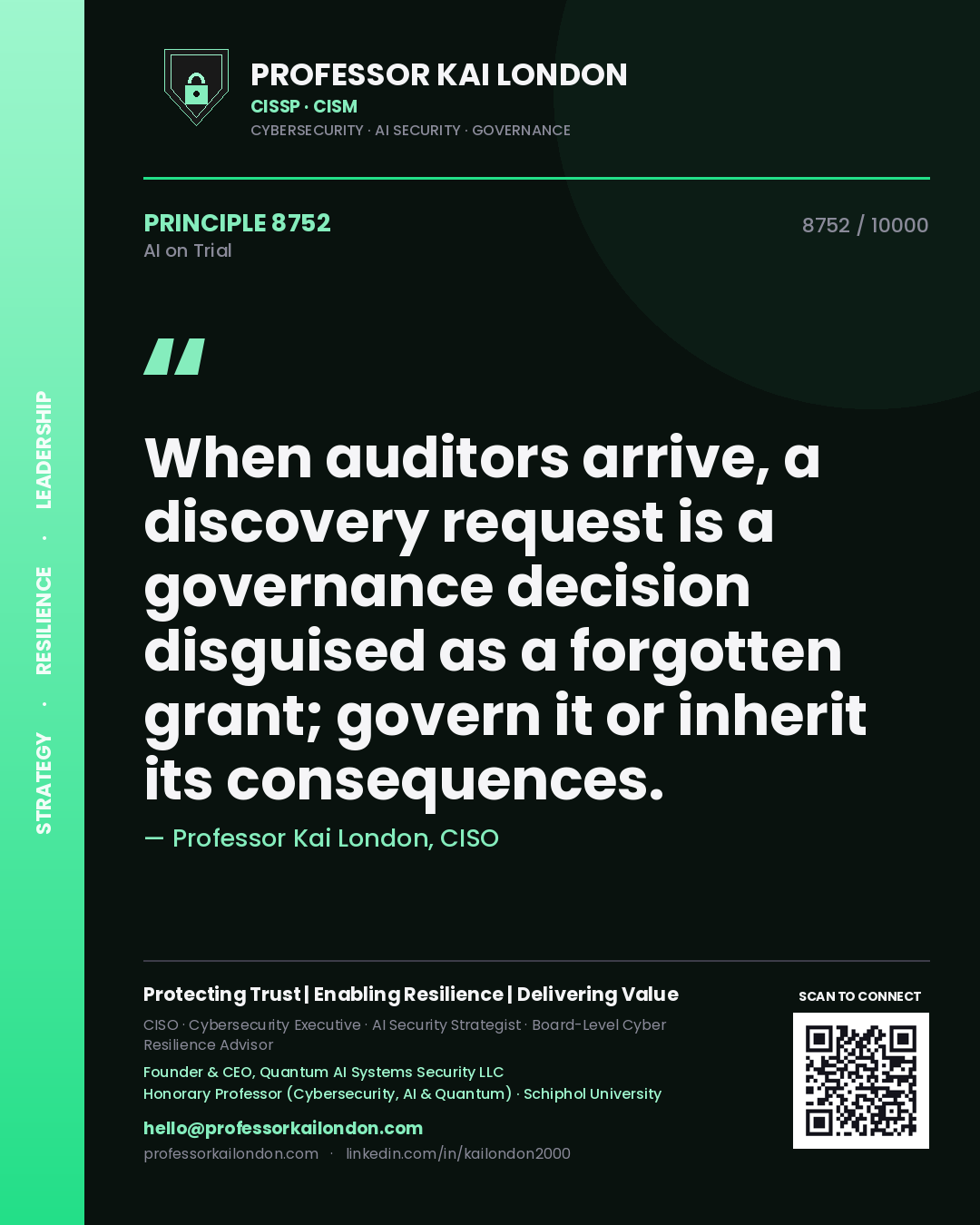 Professor Kai London principle 8752: When auditors arrive, a discovery request is a governance decision disguised as a forgotten grant; govern it or inherit its consequences.
