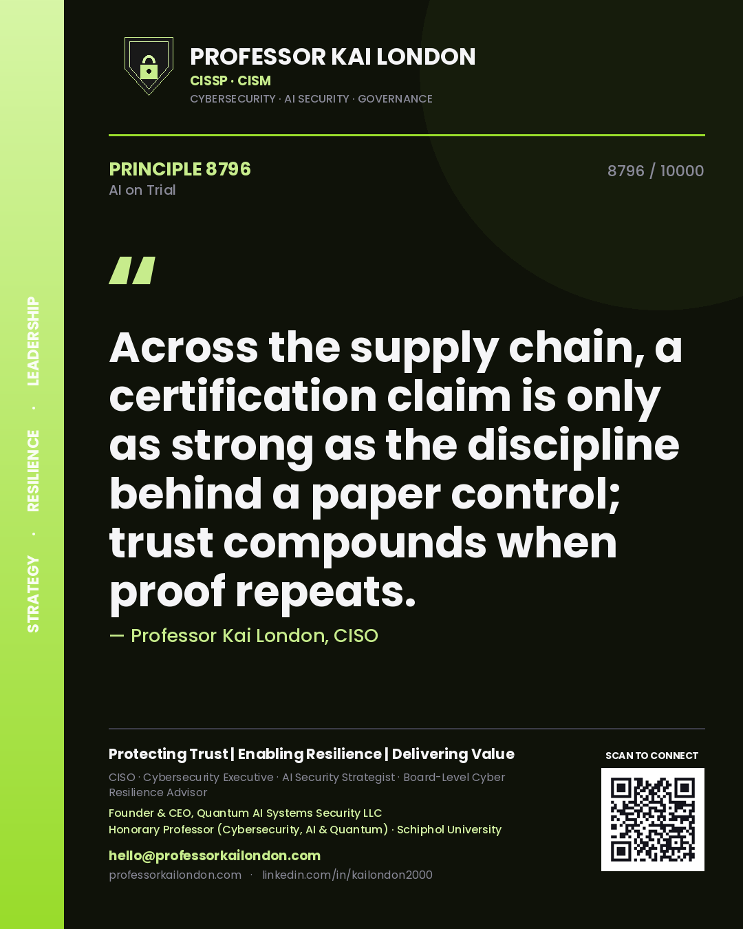 Professor Kai London principle 8796: Across the supply chain, a certification claim is only as strong as the discipline behind a paper control; trust compounds when proof repeats.