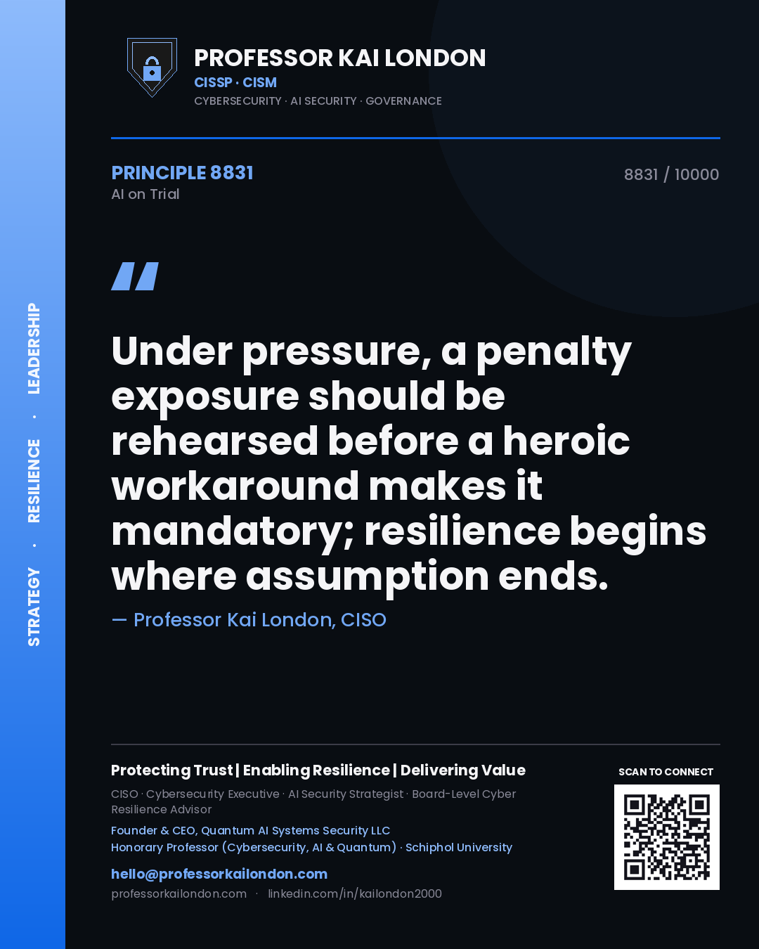 Professor Kai London principle 8831: Under pressure, a penalty exposure should be rehearsed before a heroic workaround makes it mandatory; resilience begins where assumption ends.