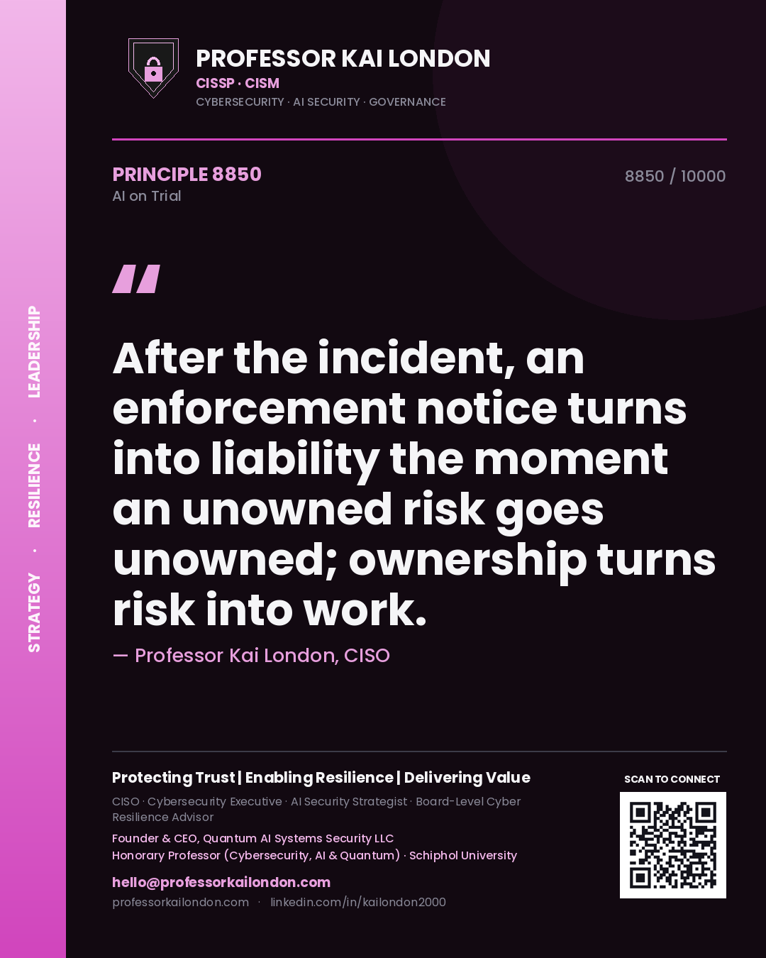 Professor Kai London principle 8850: After the incident, an enforcement notice turns into liability the moment an unowned risk goes unowned; ownership turns risk into work.