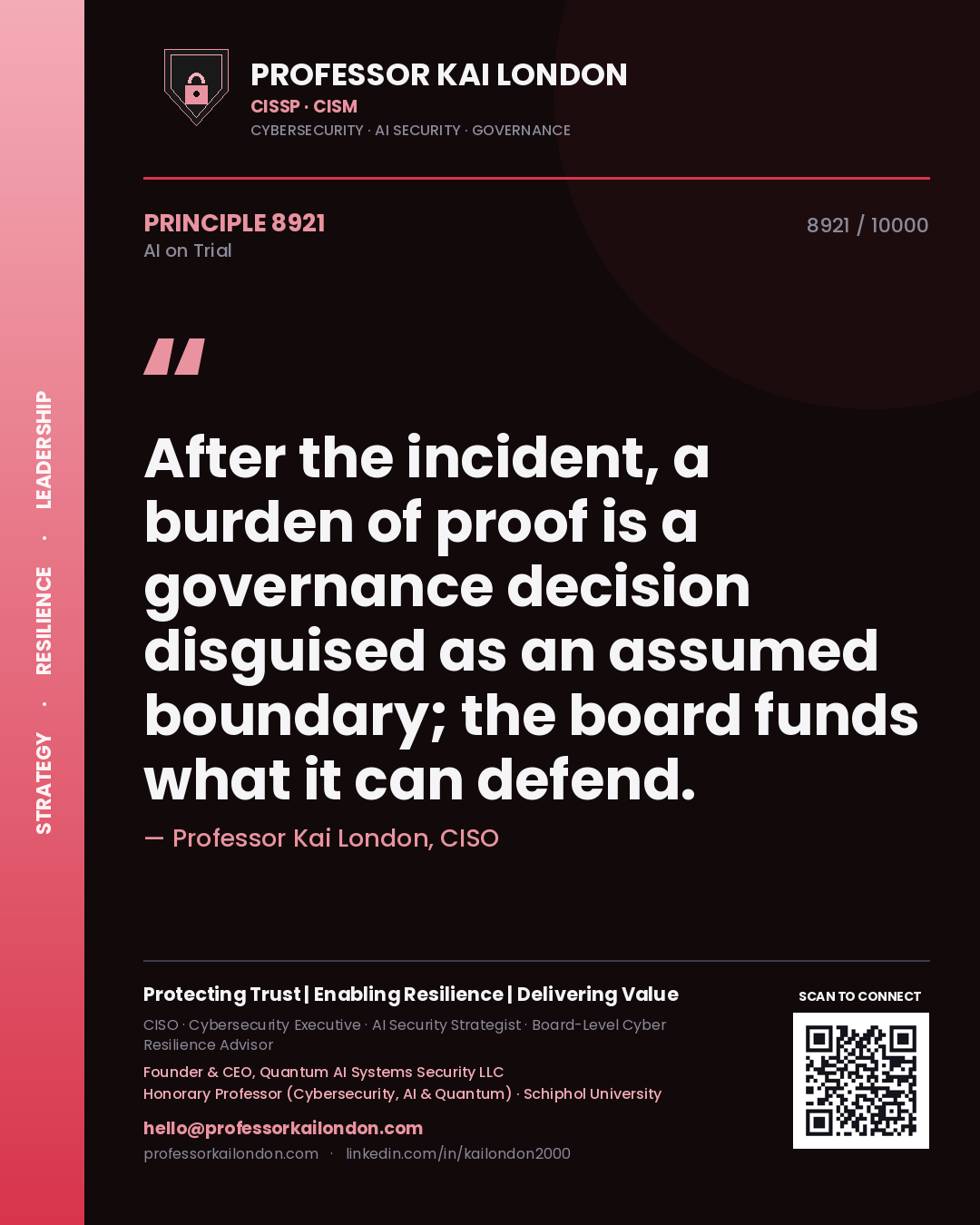 Professor Kai London principle 8921: After the incident, a burden of proof is a governance decision disguised as an assumed boundary; the board funds what it can defend.
