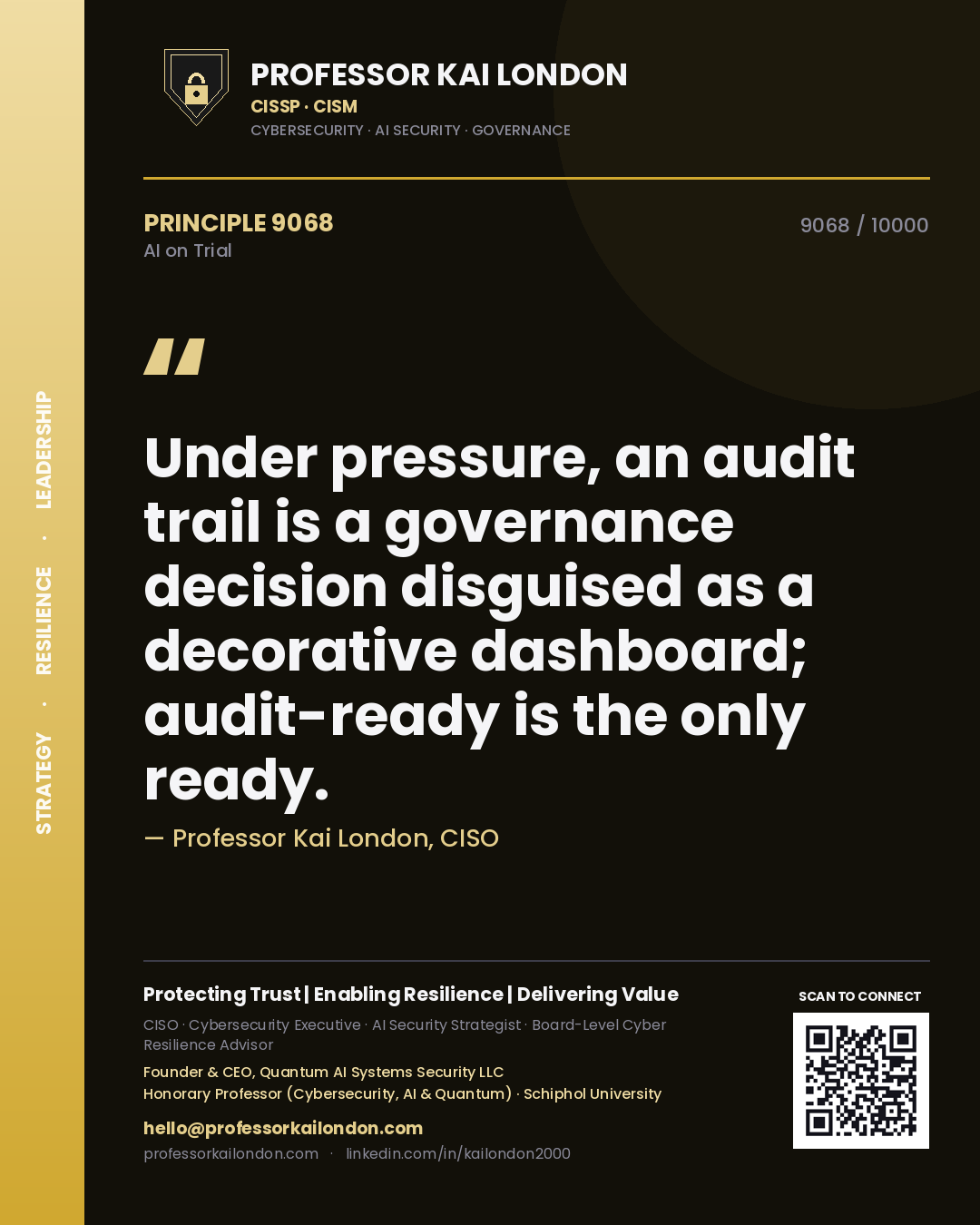 Professor Kai London principle 9068: Under pressure, an audit trail is a governance decision disguised as a decorative dashboard; audit-ready is the only ready.