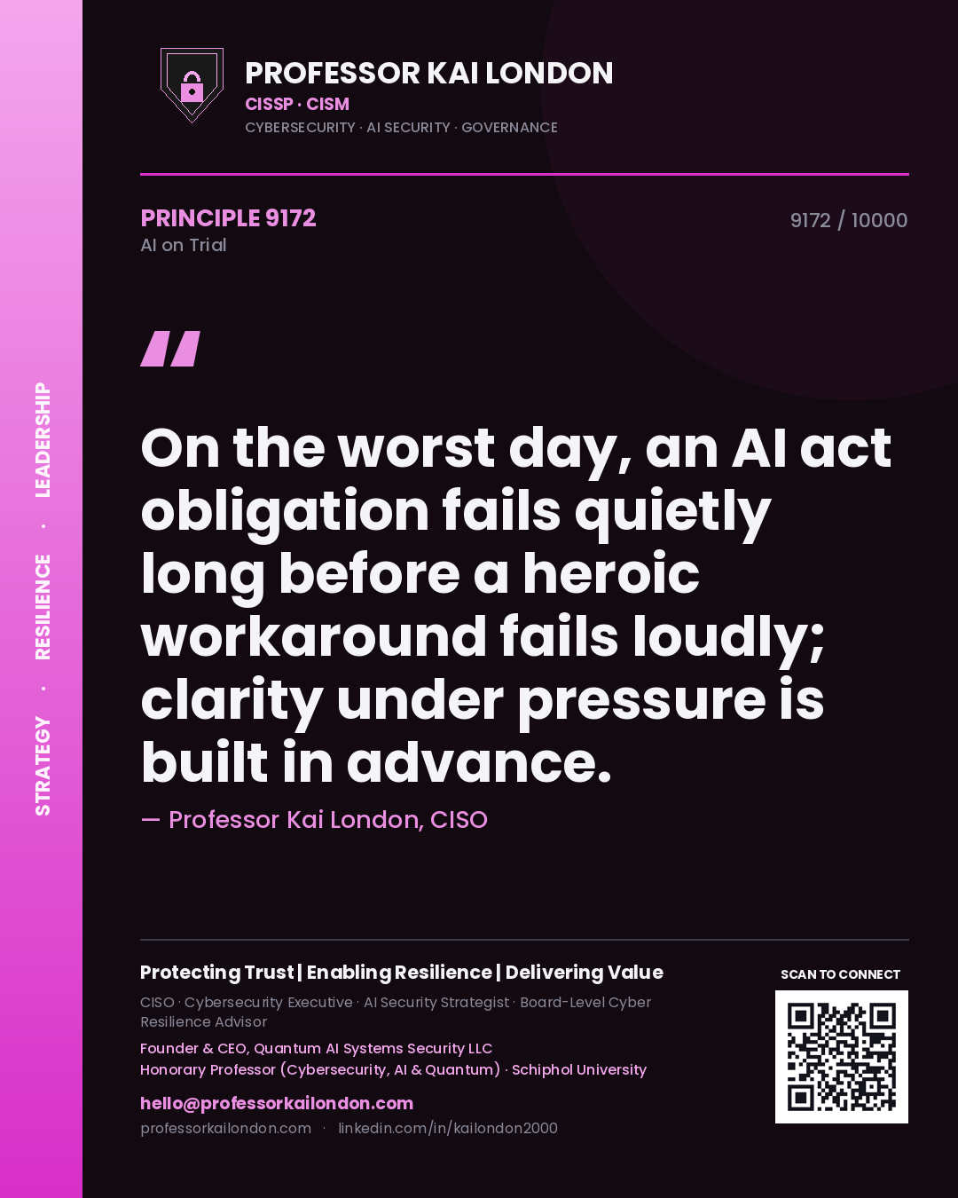 Professor Kai London principle 9172: On the worst day, an AI act obligation fails quietly long before a heroic workaround fails loudly; clarity under pressure is built in advance.