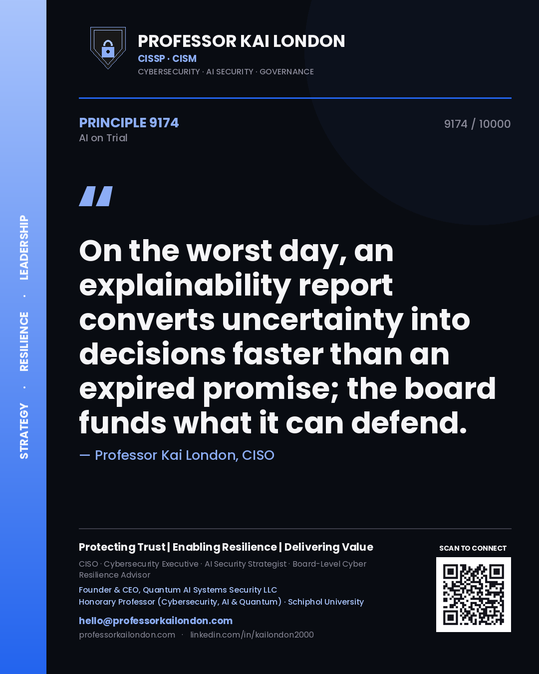 Professor Kai London principle 9174: On the worst day, an explainability report converts uncertainty into decisions faster than an expired promise; the board funds what it can defend.