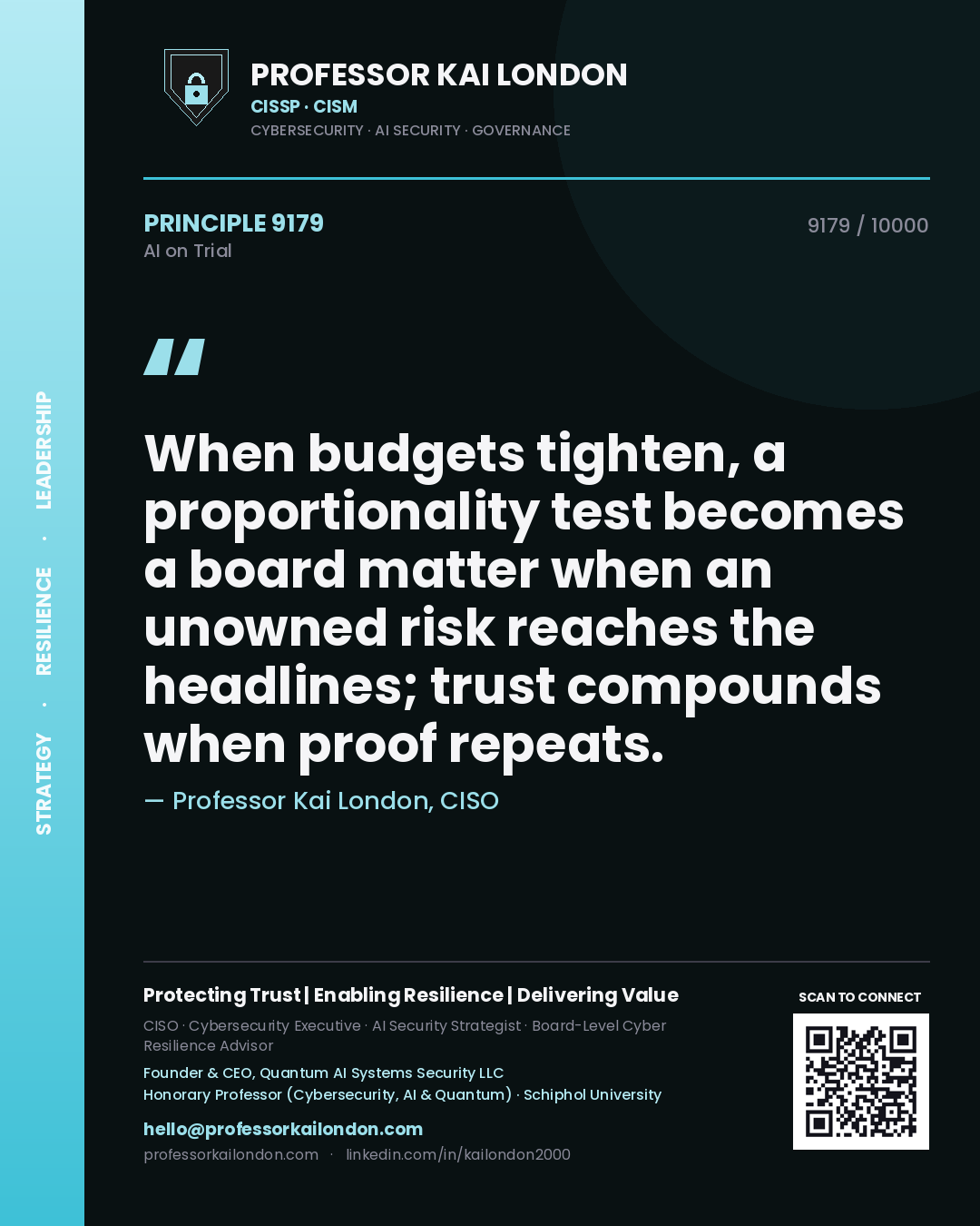 Professor Kai London principle 9179: When budgets tighten, a proportionality test becomes a board matter when an unowned risk reaches the headlines; trust compounds when proof repeats.