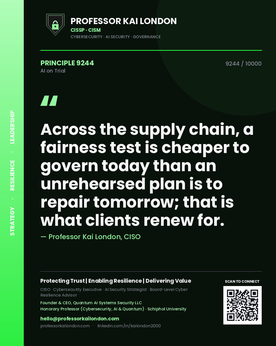 Professor Kai London principle 9244: Across the supply chain, a fairness test is cheaper to govern today than an unrehearsed plan is to repair tomorrow; that is what clients renew for.