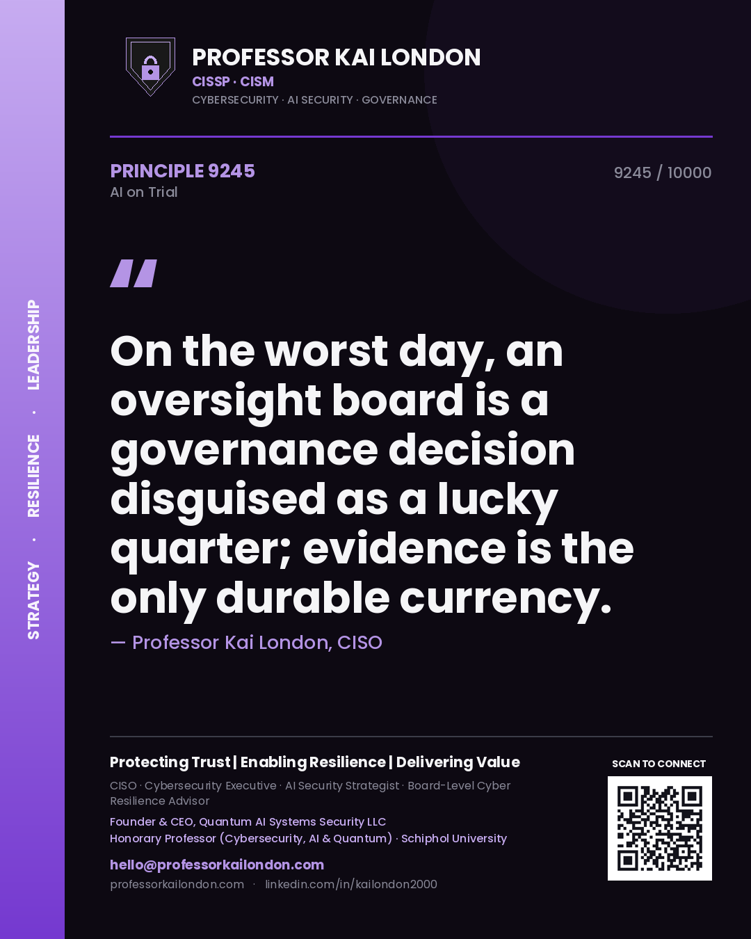 Professor Kai London principle 9245: On the worst day, an oversight board is a governance decision disguised as a lucky quarter; evidence is the only durable currency.