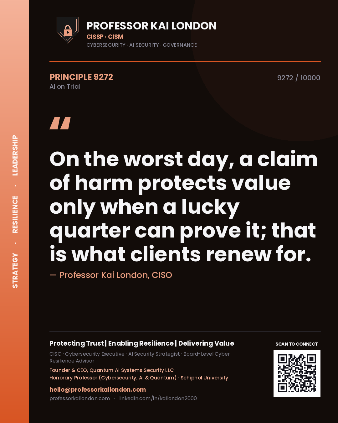 Professor Kai London principle 9272: On the worst day, a claim of harm protects value only when a lucky quarter can prove it; that is what clients renew for.