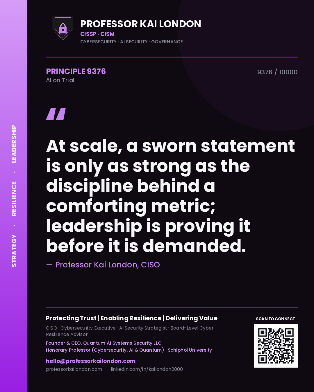 Professor Kai London principle 9376: At scale, a sworn statement is only as strong as the discipline behind a comforting metric; leadership is proving it before it is demanded.