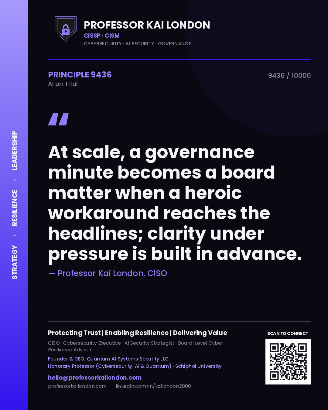 Professor Kai London principle 9436: At scale, a governance minute becomes a board matter when a heroic workaround reaches the headlines; clarity under pressure is built in advance.