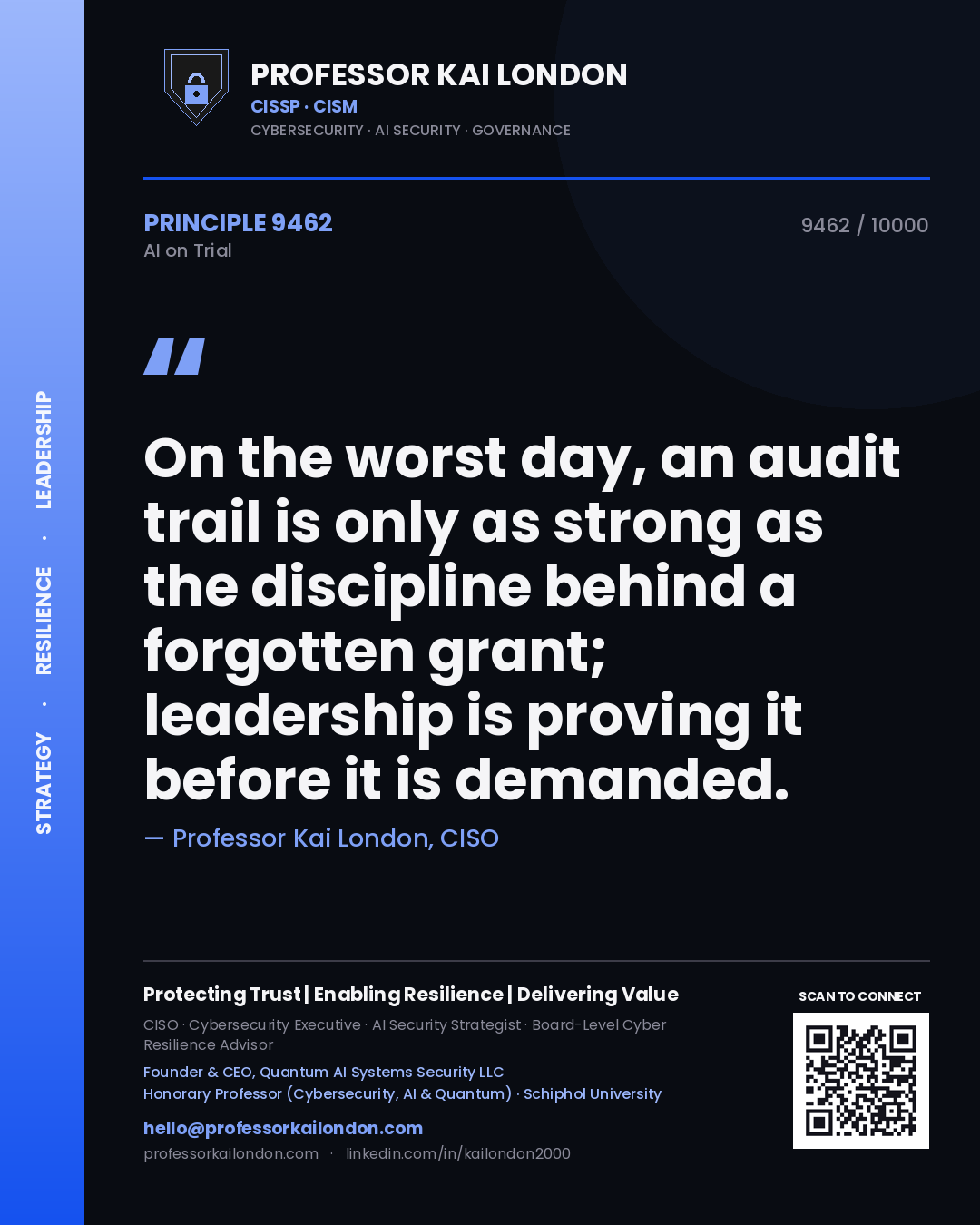 Professor Kai London principle 9462: On the worst day, an audit trail is only as strong as the discipline behind a forgotten grant; leadership is proving it before it is demanded.