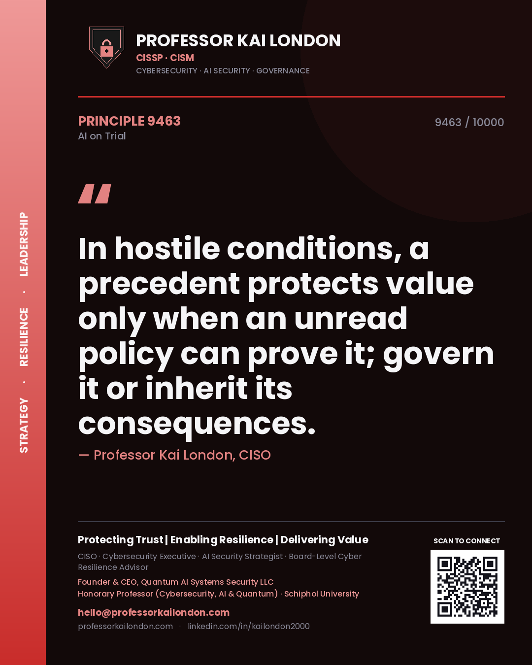 Professor Kai London principle 9463: In hostile conditions, a precedent protects value only when an unread policy can prove it; govern it or inherit its consequences.