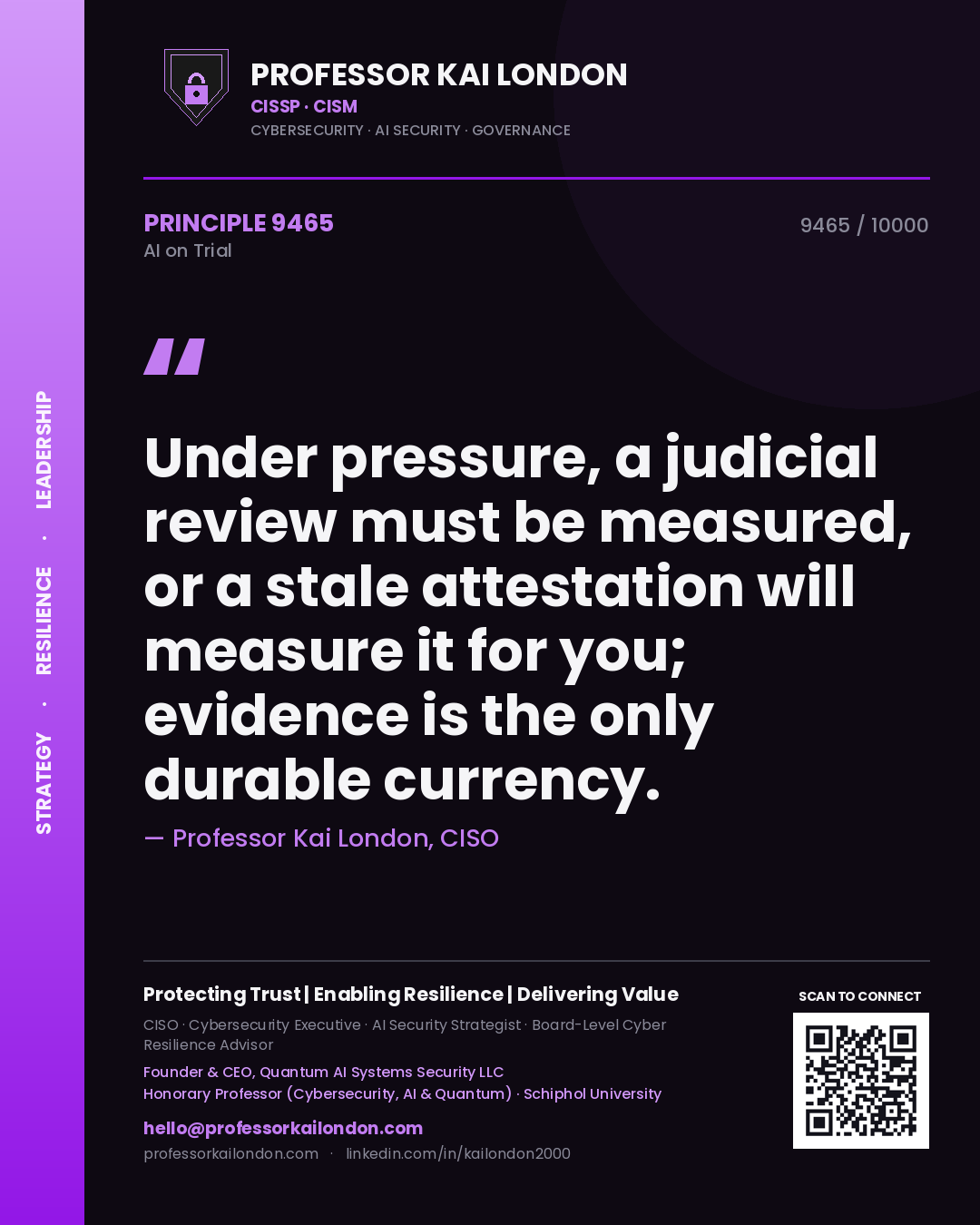 Professor Kai London principle 9465: Under pressure, a judicial review must be measured, or a stale attestation will measure it for you; evidence is the only durable currency.