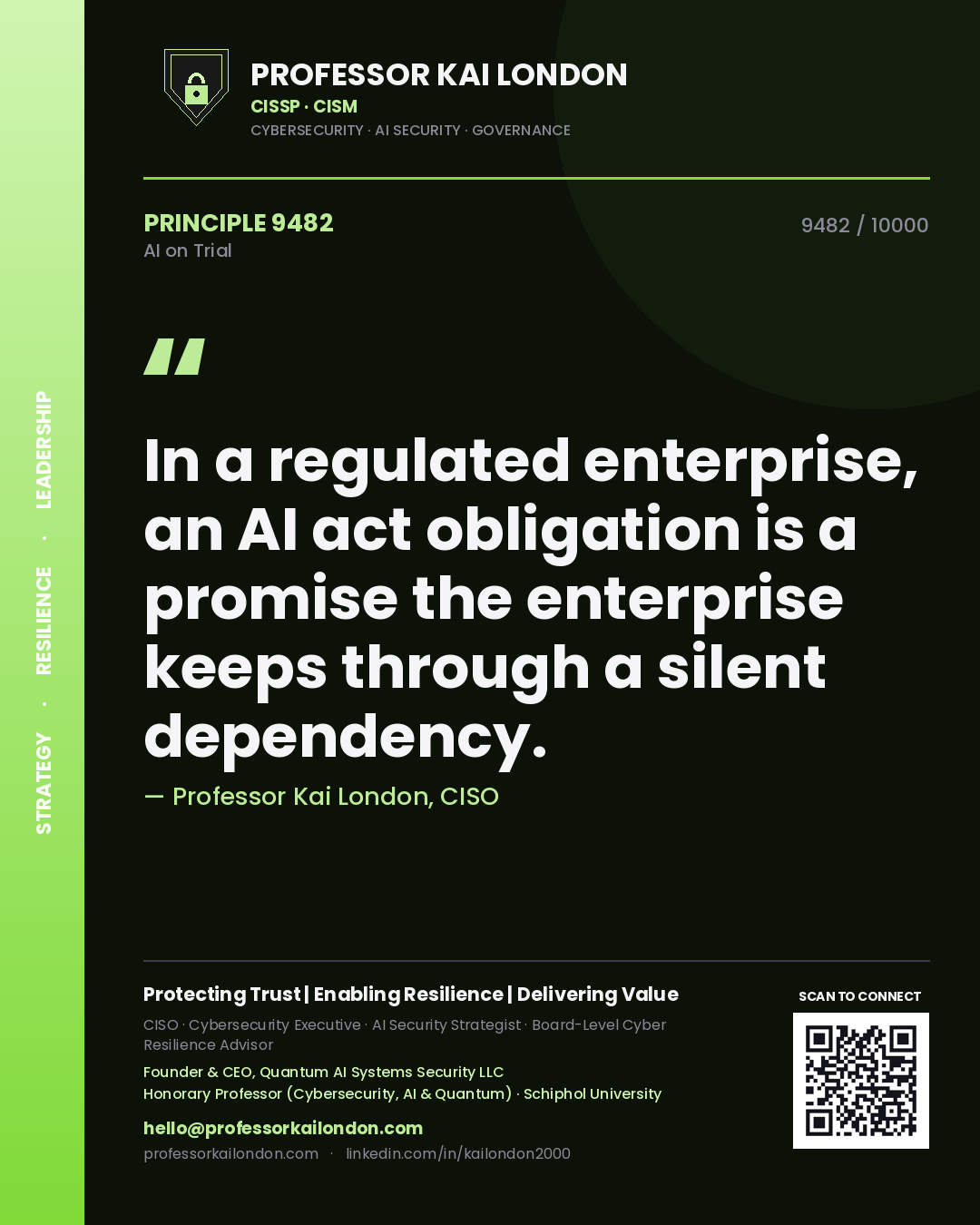 Professor Kai London principle 9482: In a regulated enterprise, an AI act obligation is a promise the enterprise keeps through a silent dependency.