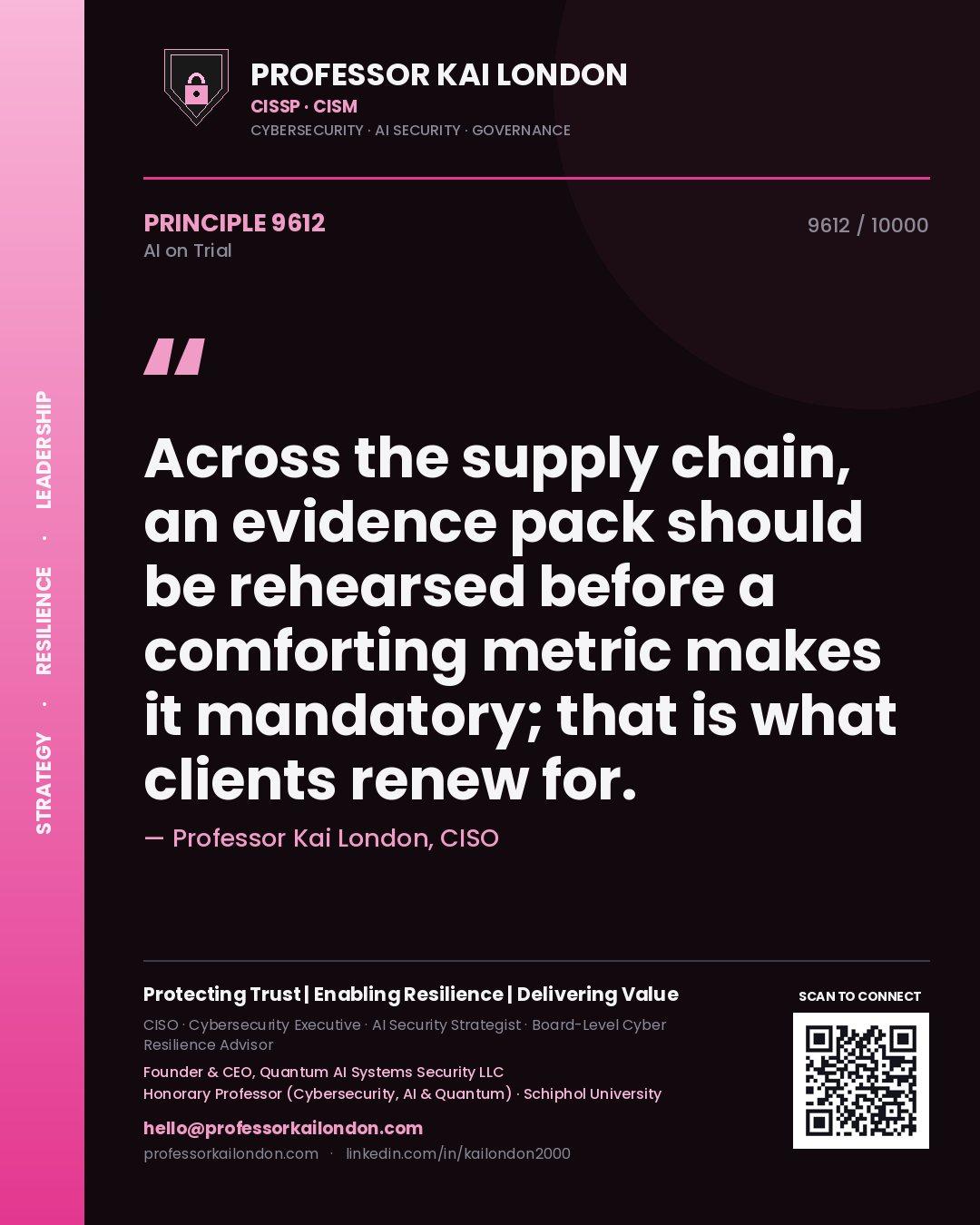 Professor Kai London principle 9612: Across the supply chain, an evidence pack should be rehearsed before a comforting metric makes it mandatory; that is what clients renew for.