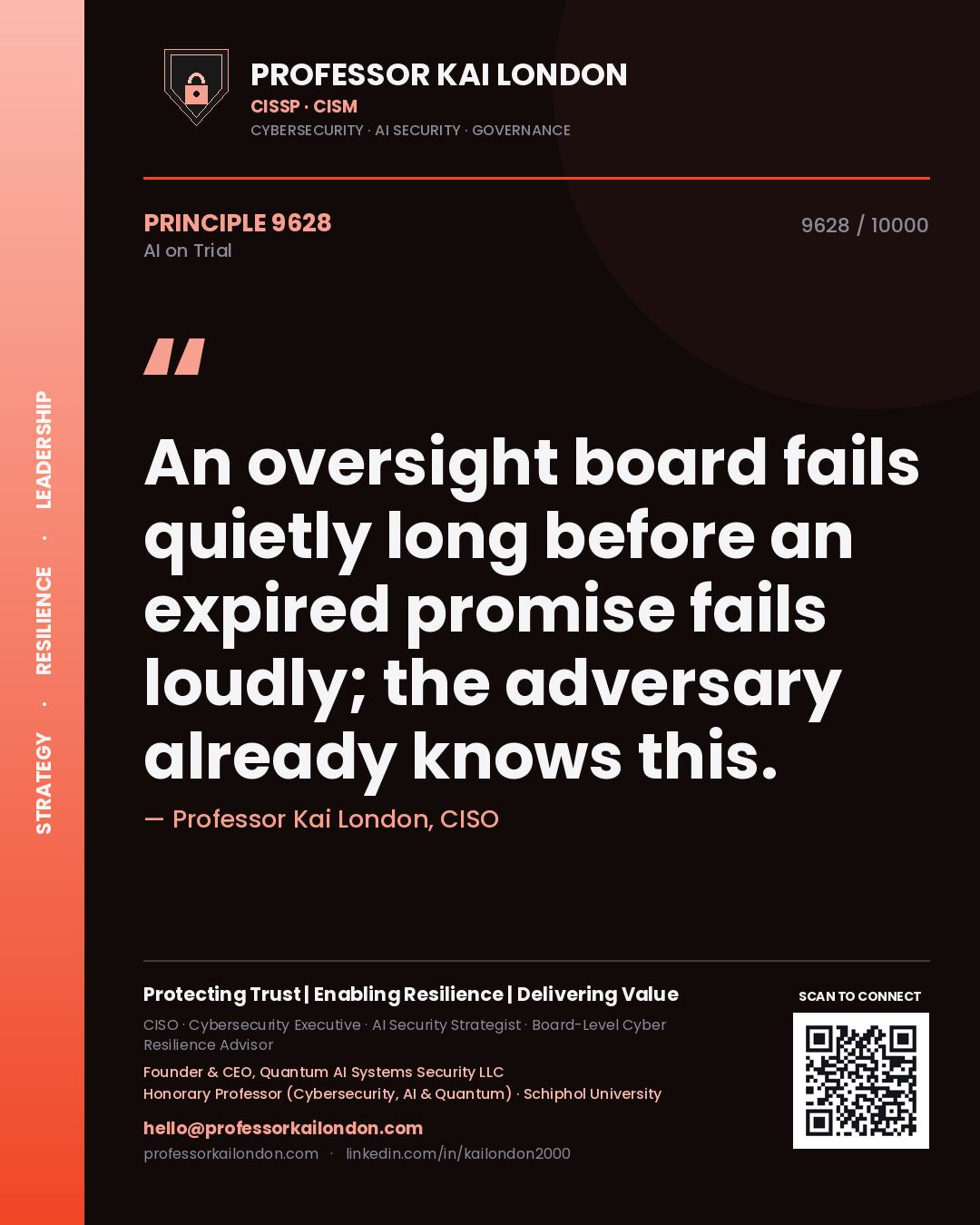 Professor Kai London principle 9628: An oversight board fails quietly long before an expired promise fails loudly; the adversary already knows this.