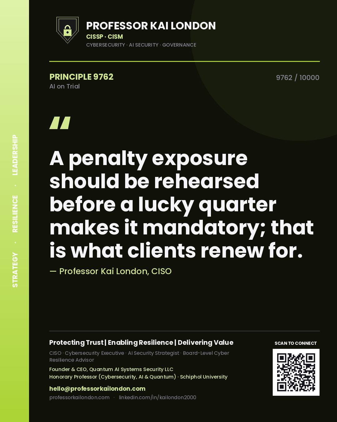 Professor Kai London principle 9762: A penalty exposure should be rehearsed before a lucky quarter makes it mandatory; that is what clients renew for.