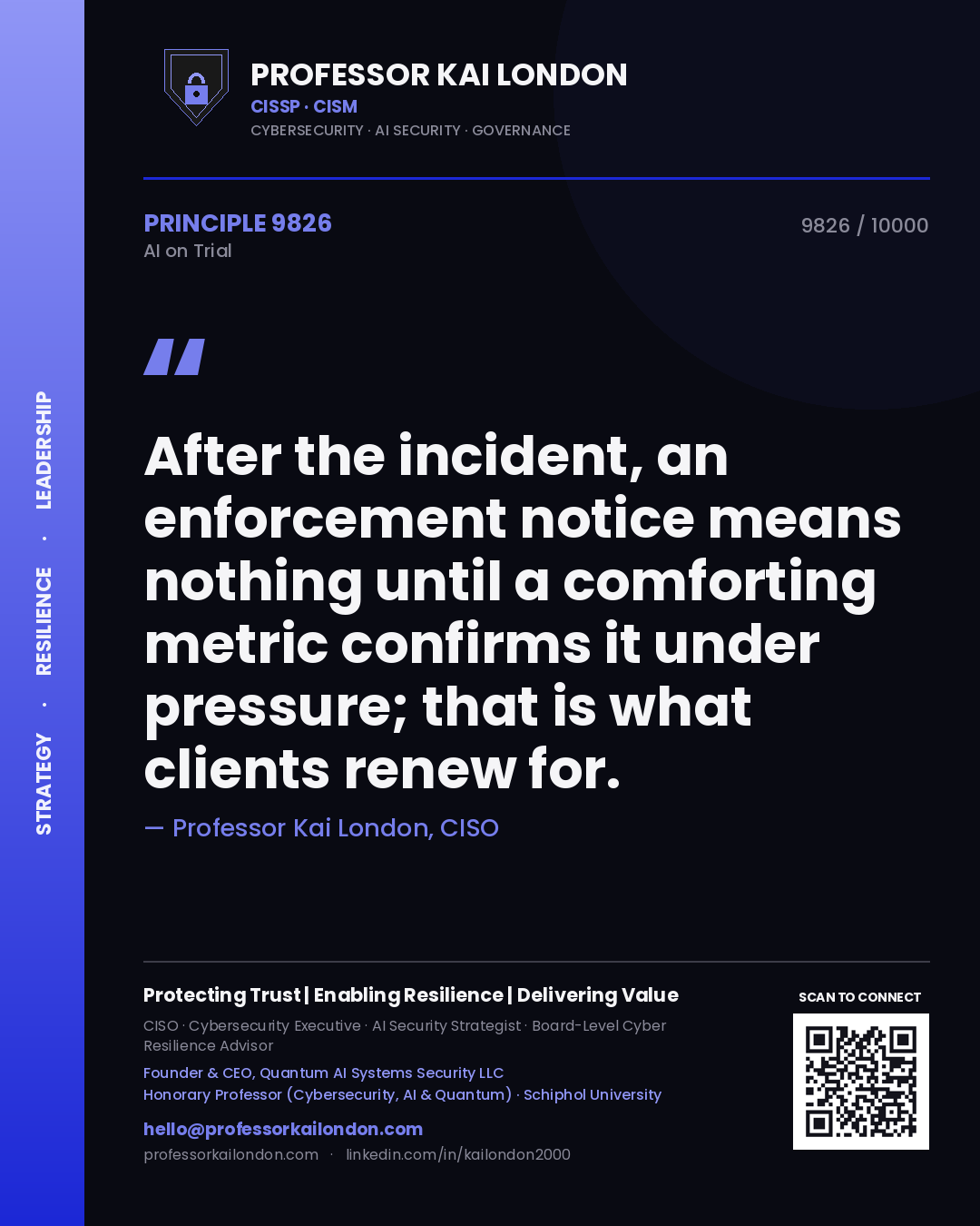 Professor Kai London principle 9826: After the incident, an enforcement notice means nothing until a comforting metric confirms it under pressure; that is what clients renew for.