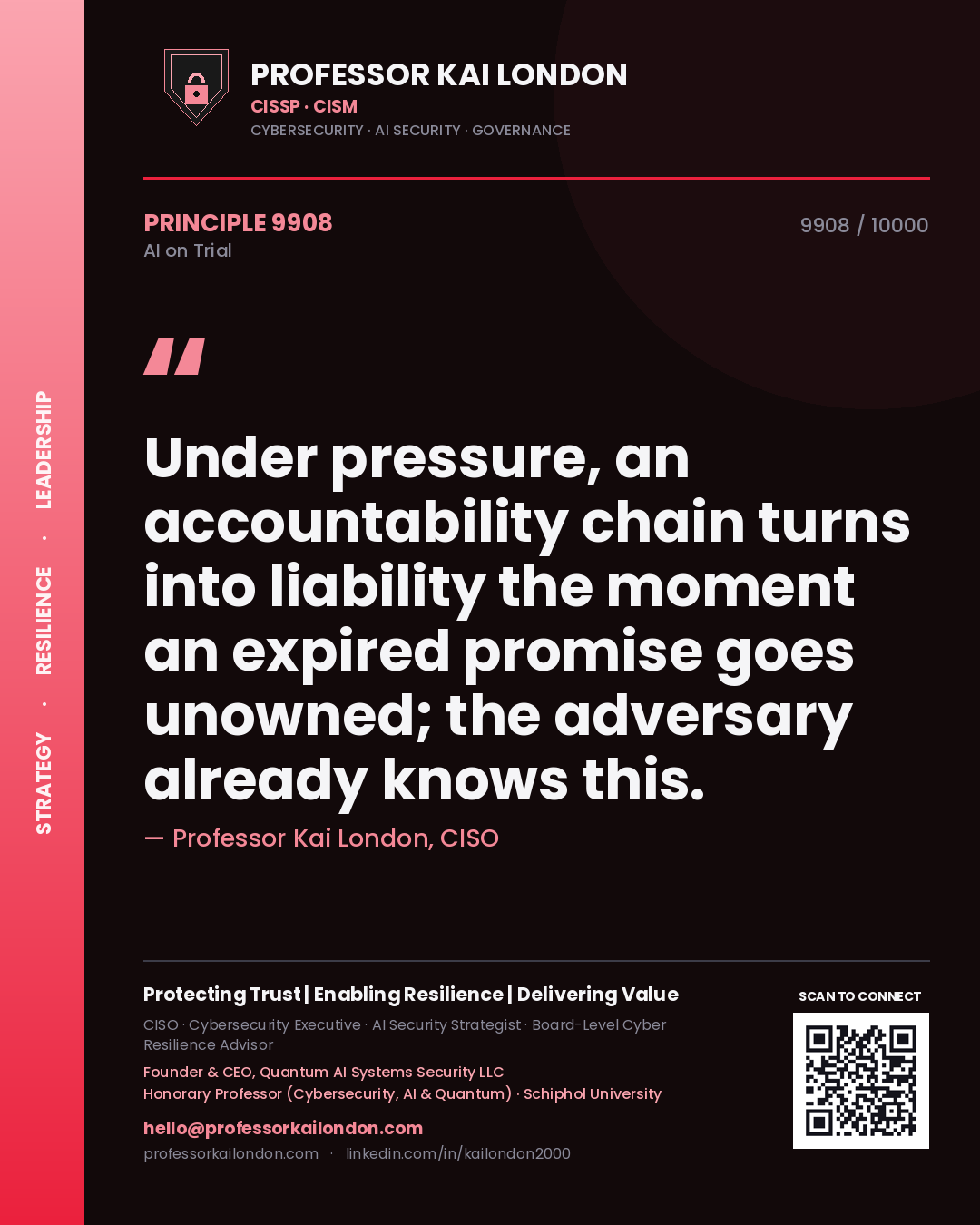Professor Kai London principle 9908: Under pressure, an accountability chain turns into liability the moment an expired promise goes unowned; the adversary already knows this.