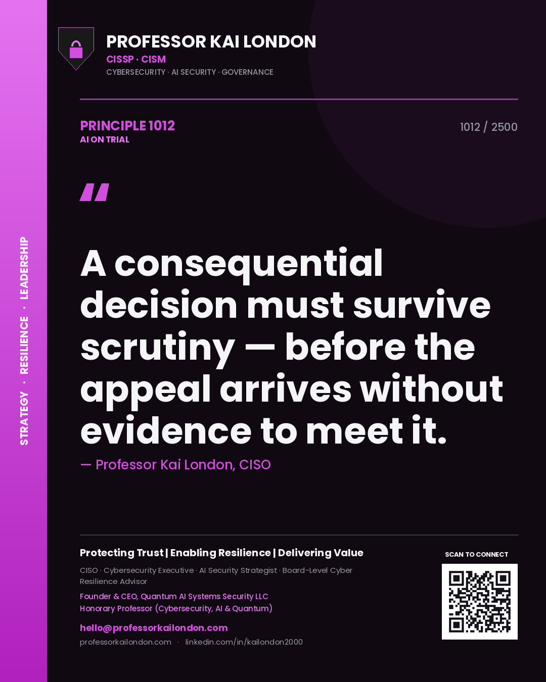 Professor Kai London principle 1012: A consequential decision must survive scrutiny — before the appeal arrives without evidence to meet it.