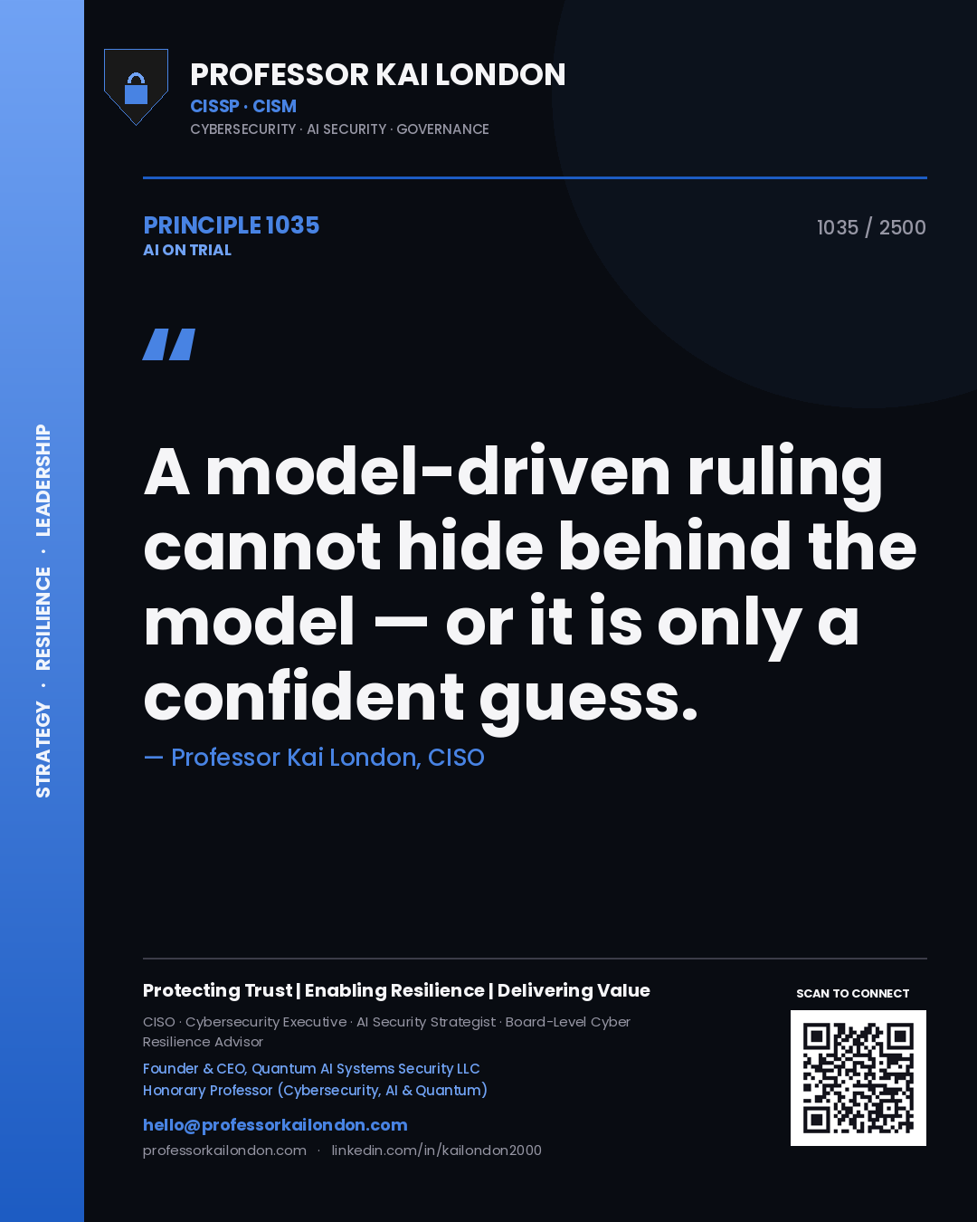 Professor Kai London principle 1035: A model-driven ruling cannot hide behind the model — or it is only a confident guess.